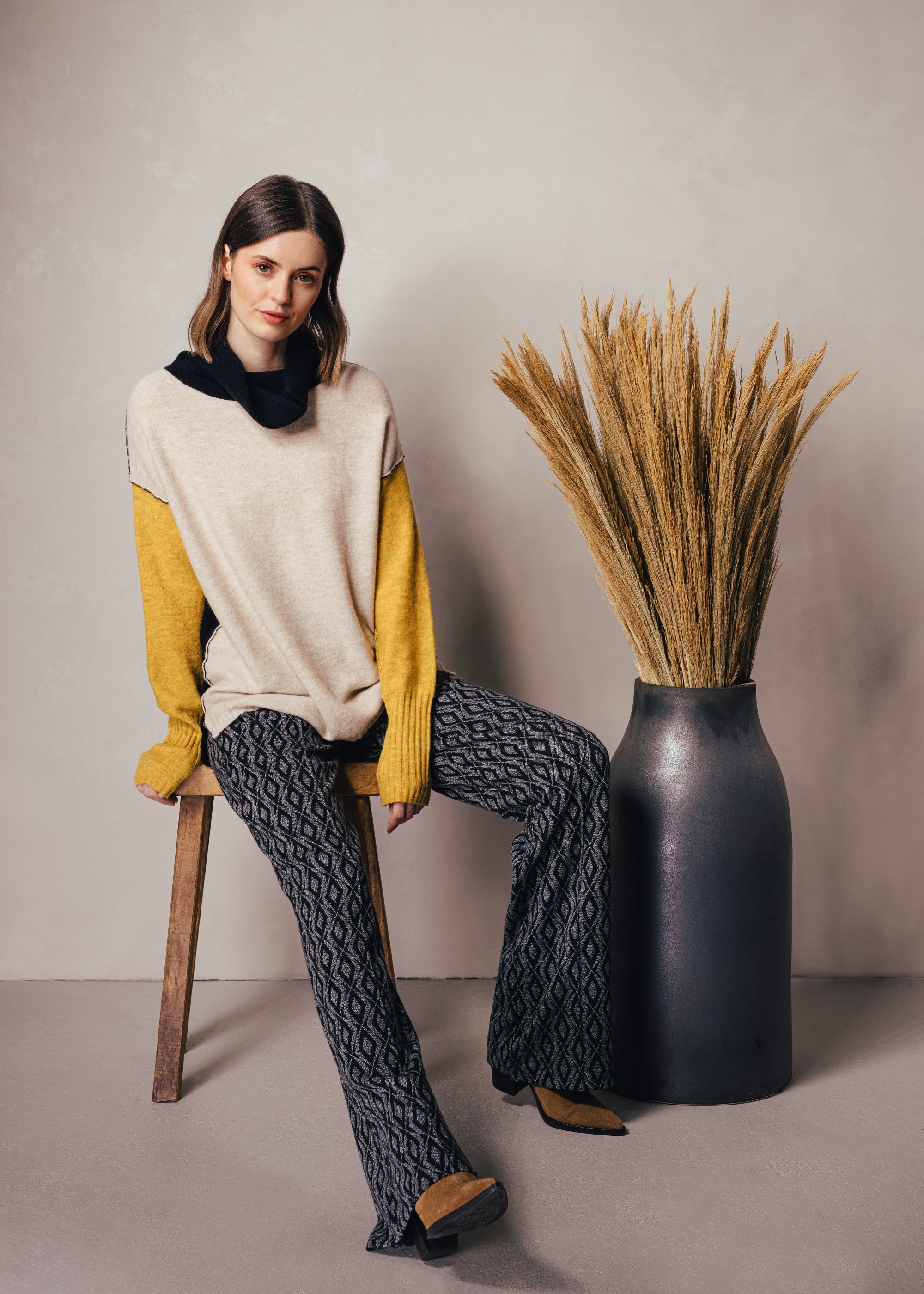Mehrfarbiger Pullover mit Rollkragen aus Woll-Mix