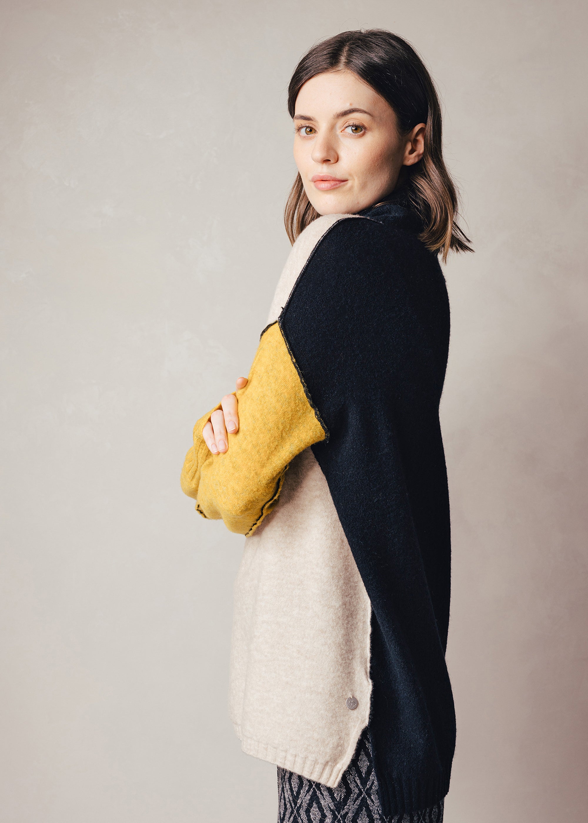 Mehrfarbiger Pullover mit Rollkragen aus Woll-Mix