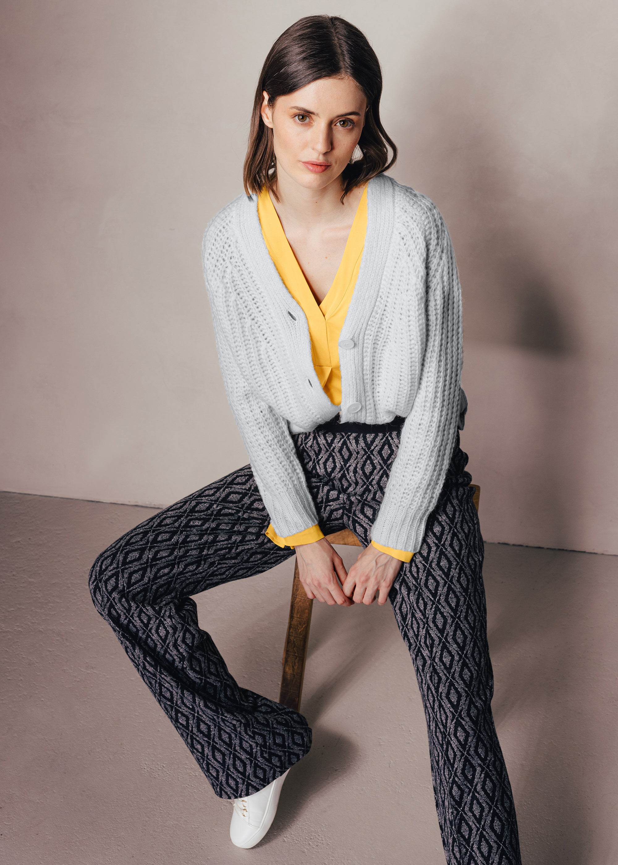 Gerippter Cardigan aus Alpaka-Mix