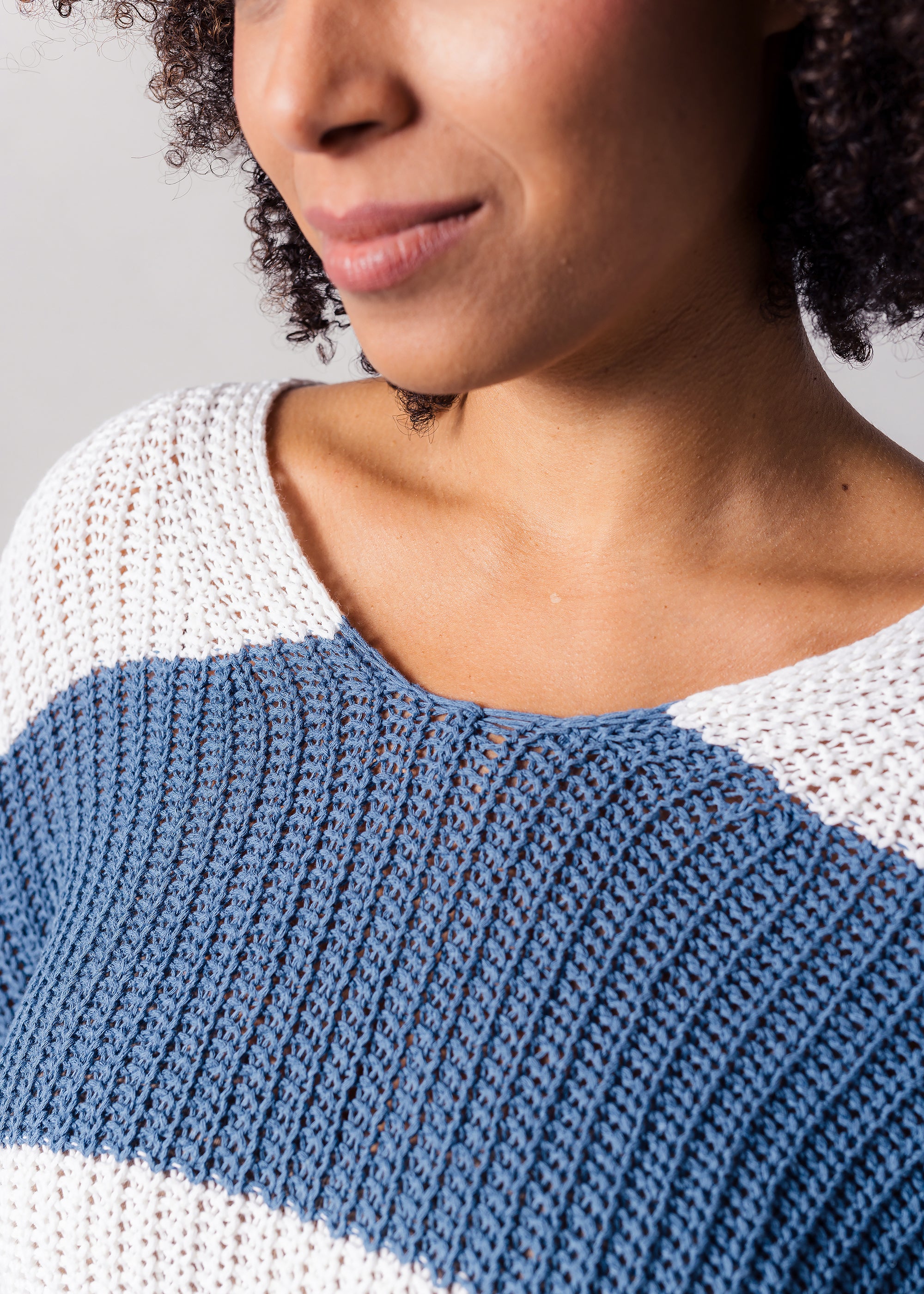 Blockstreifen-Pullover aus Baumwolle- Leinen- Mix