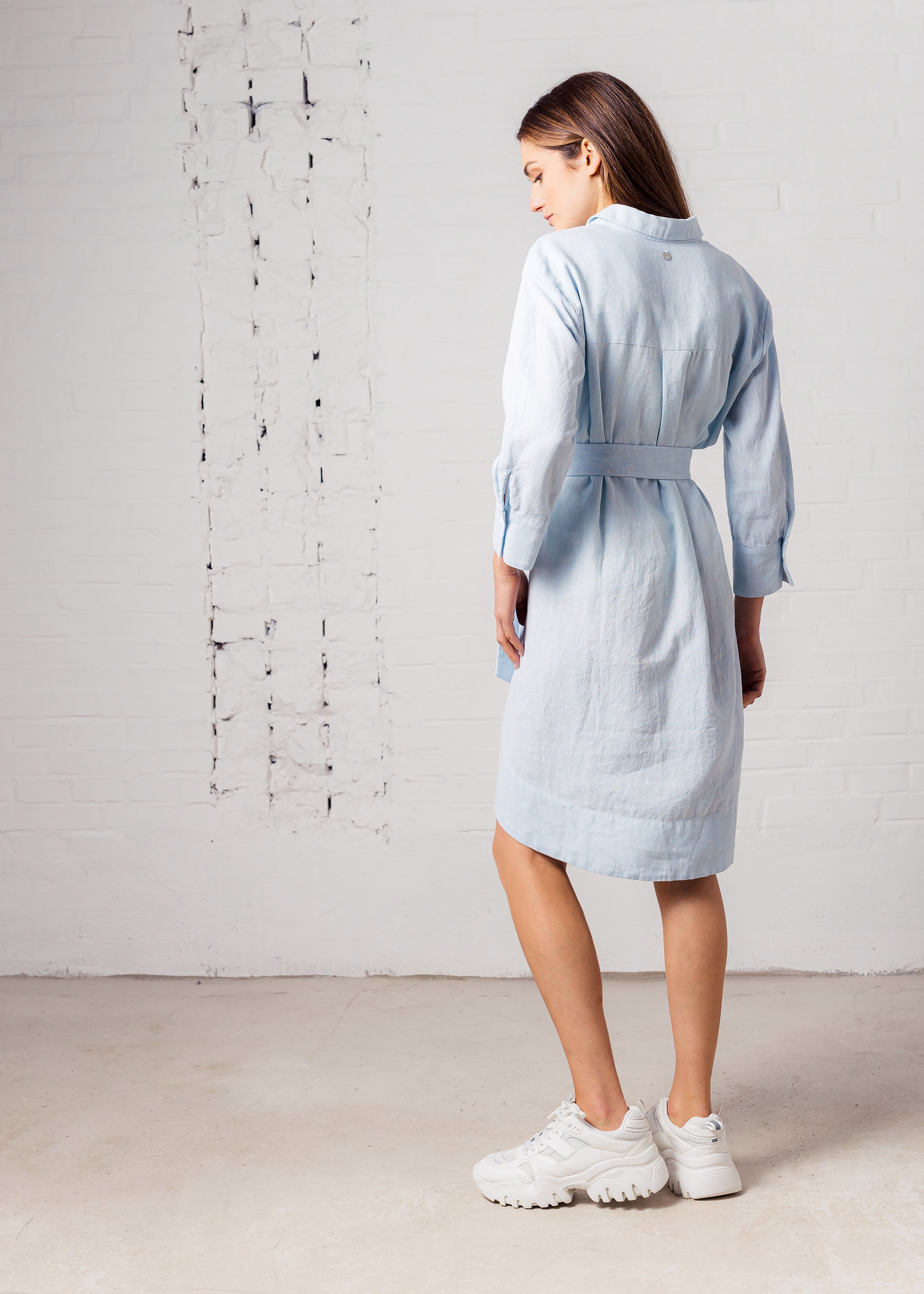 Hemdblusenkleid mit Eingriffstaschen aus Ramie-Lyocell Mix