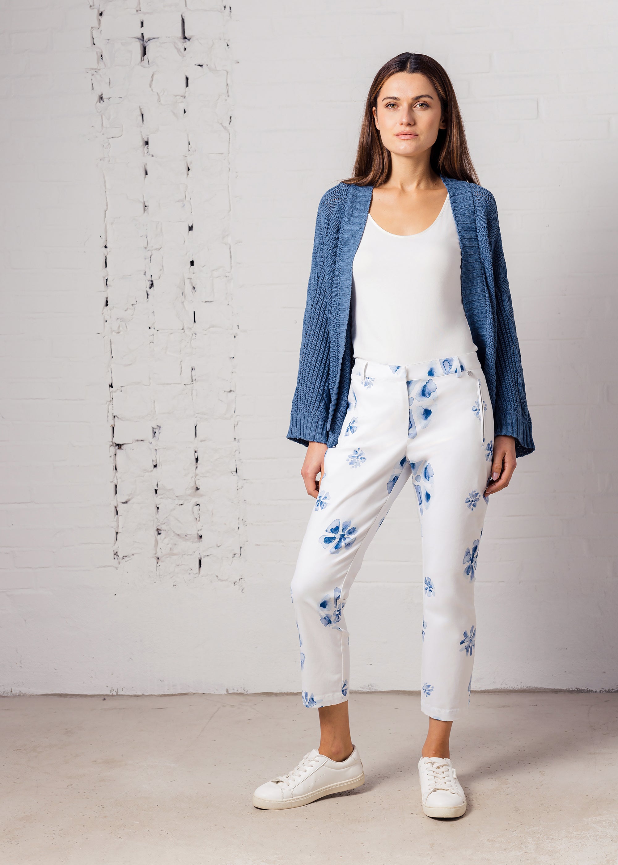 Bedruckte Slimfit 7/8 Hose aus Baumwoll-Mix