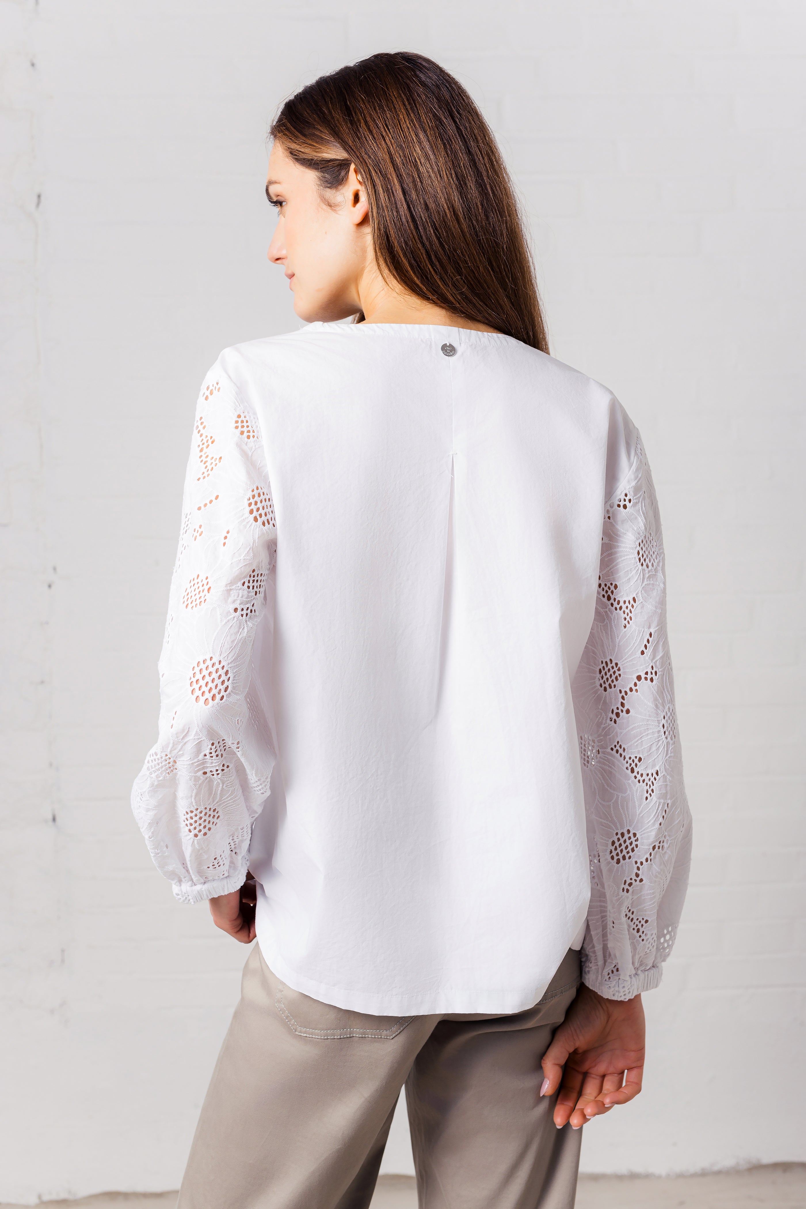 Bluse mit Spitzen-Ärmeln aus Baumwolle