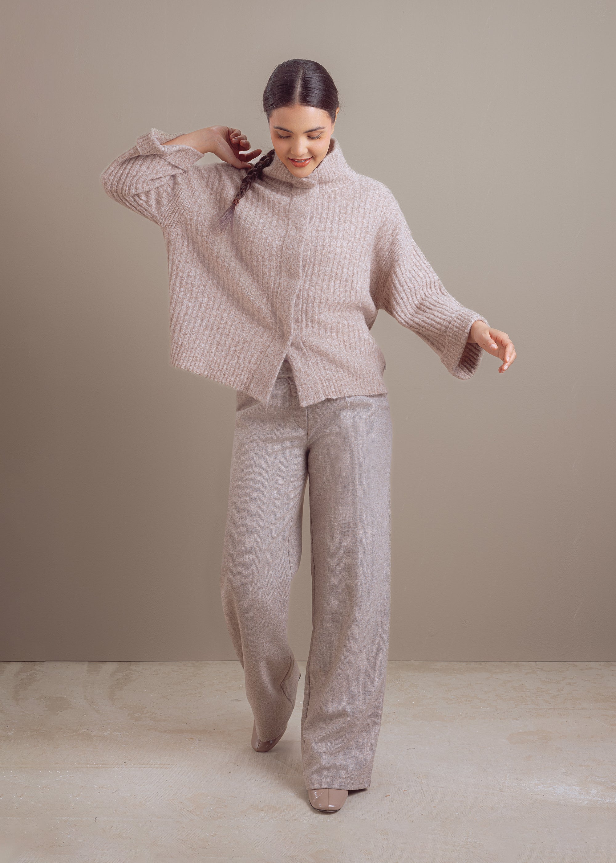 Strickjacke mit Stehkragen aus Alpaka-Woll-Mix
