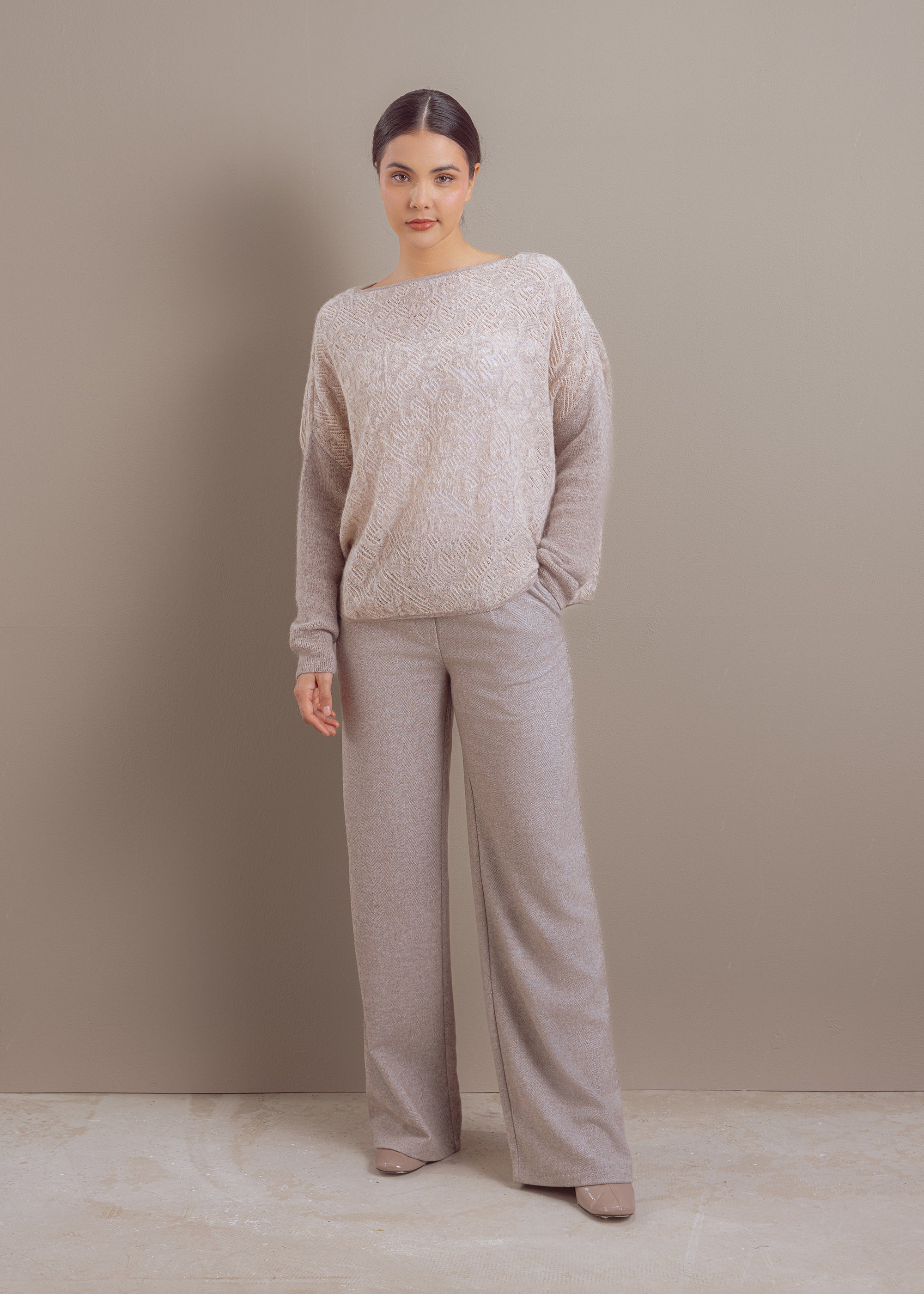 Pullover mit Allover-Struktur aus extrafeinem Alpaka-Merino-Mix