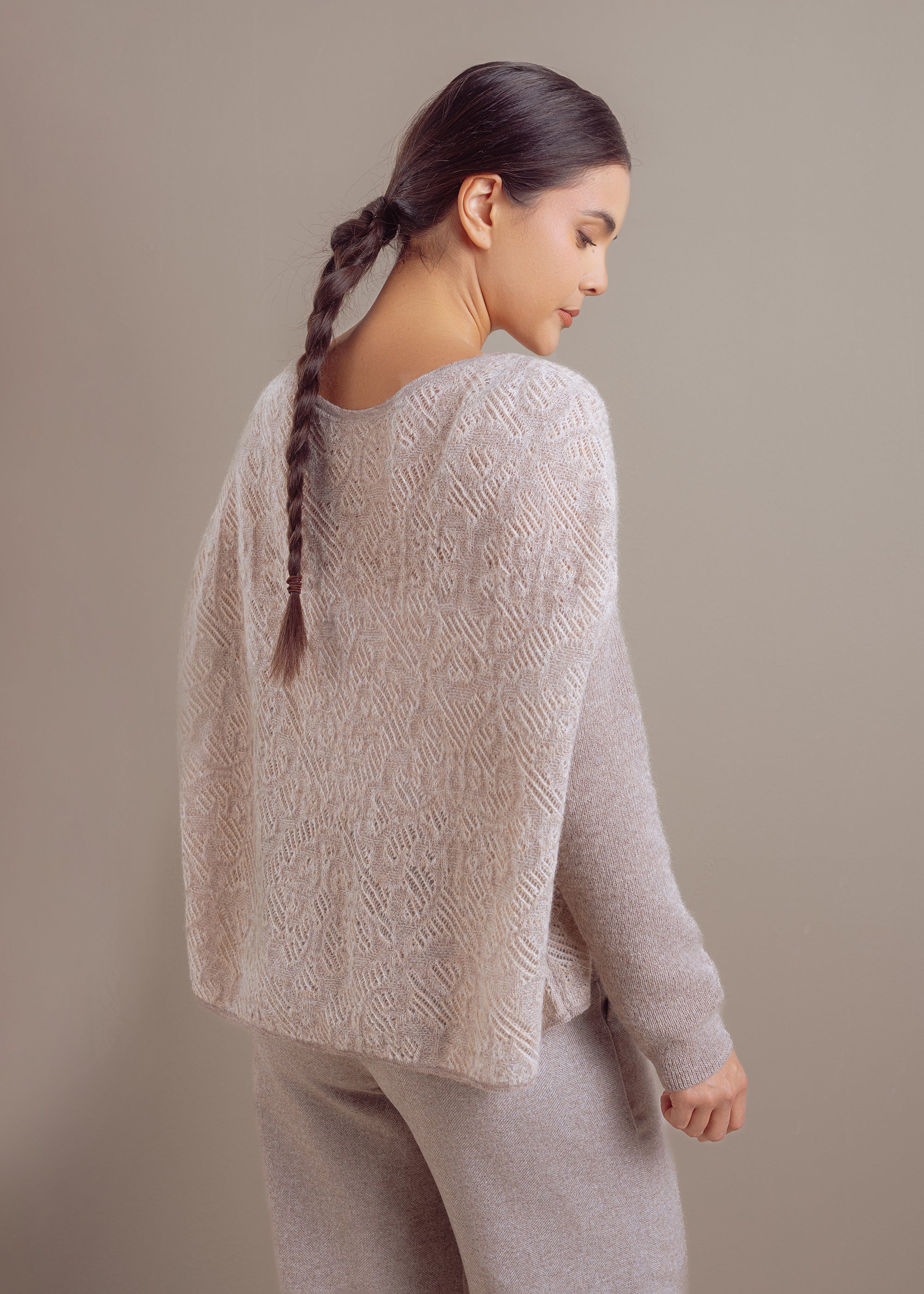 Pullover mit Allover-Struktur aus extrafeinem Alpaka-Merino-Mix