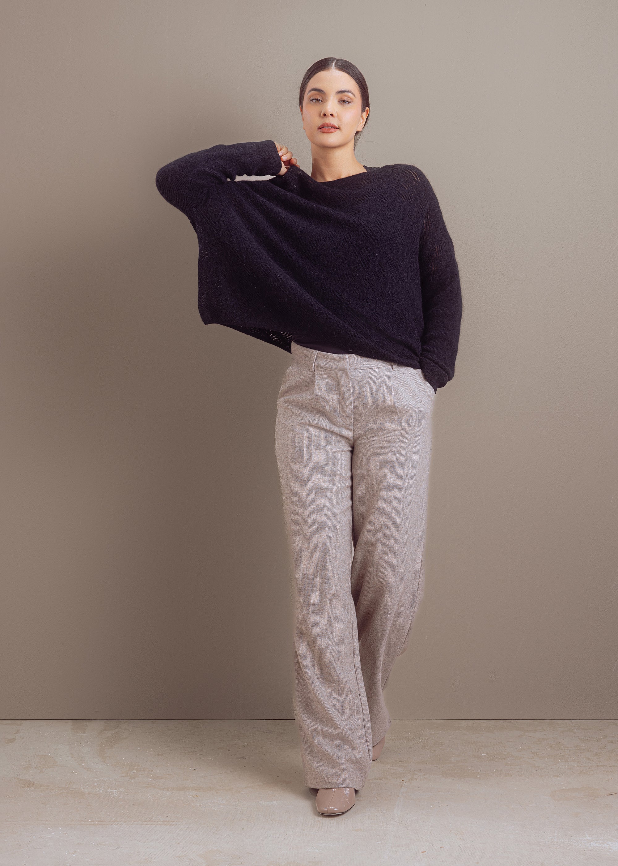 Pullover mit Allover-Struktur aus extrafeinem Alpaka-Merino-Mix