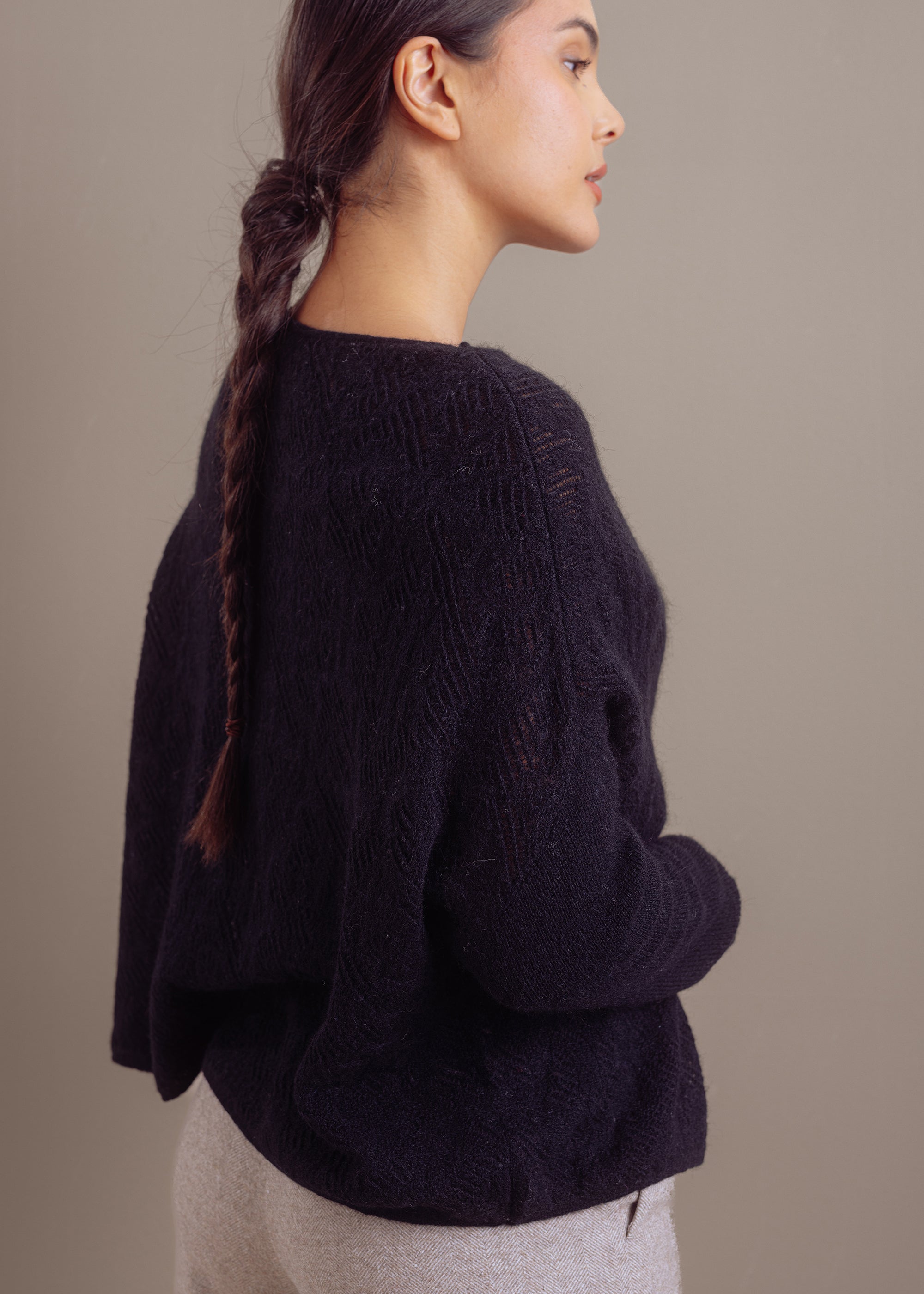 Pullover mit Allover-Struktur aus extrafeinem Alpaka-Merino-Mix