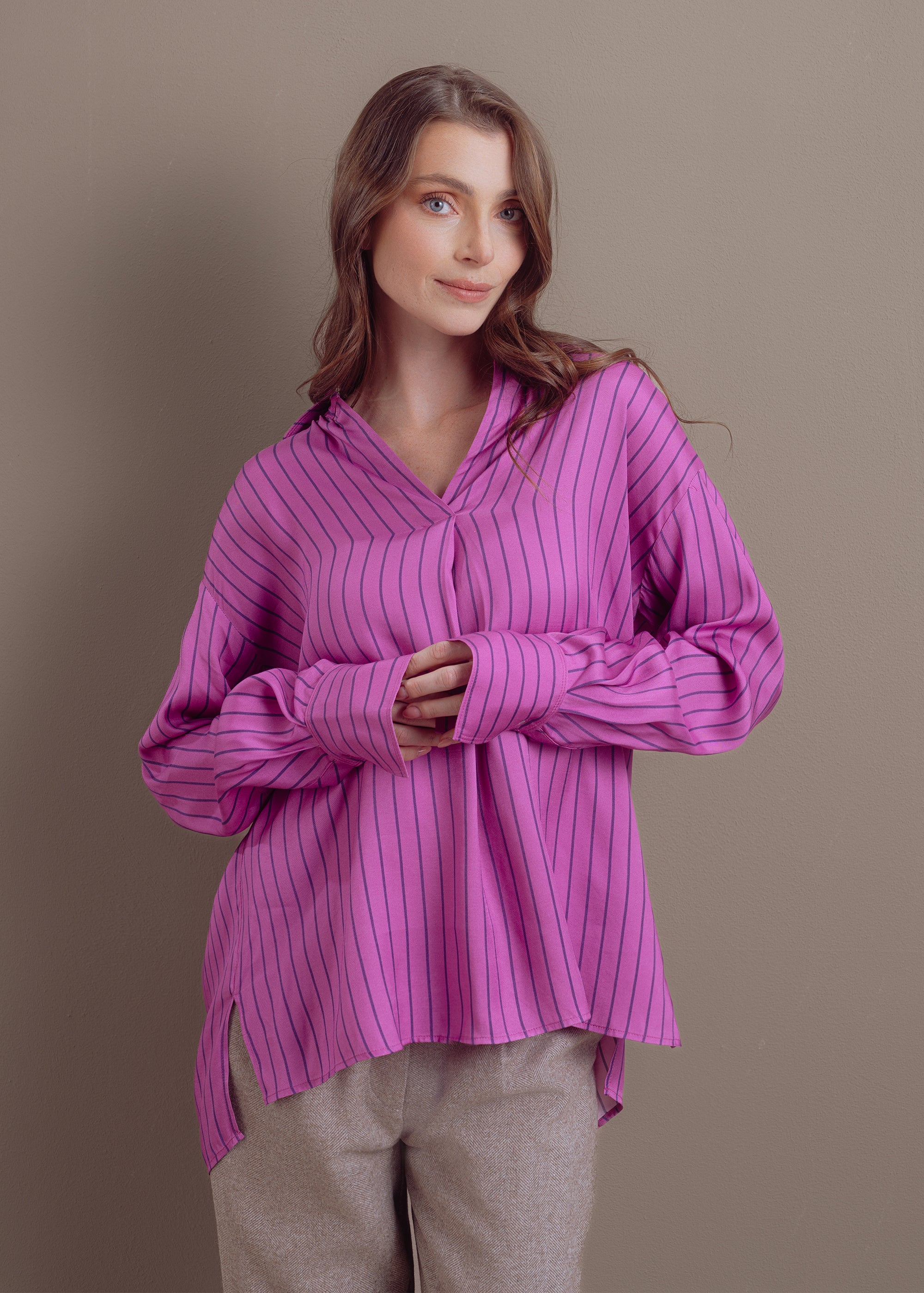 Gestreifte Oversize-Bluse aus Viskose