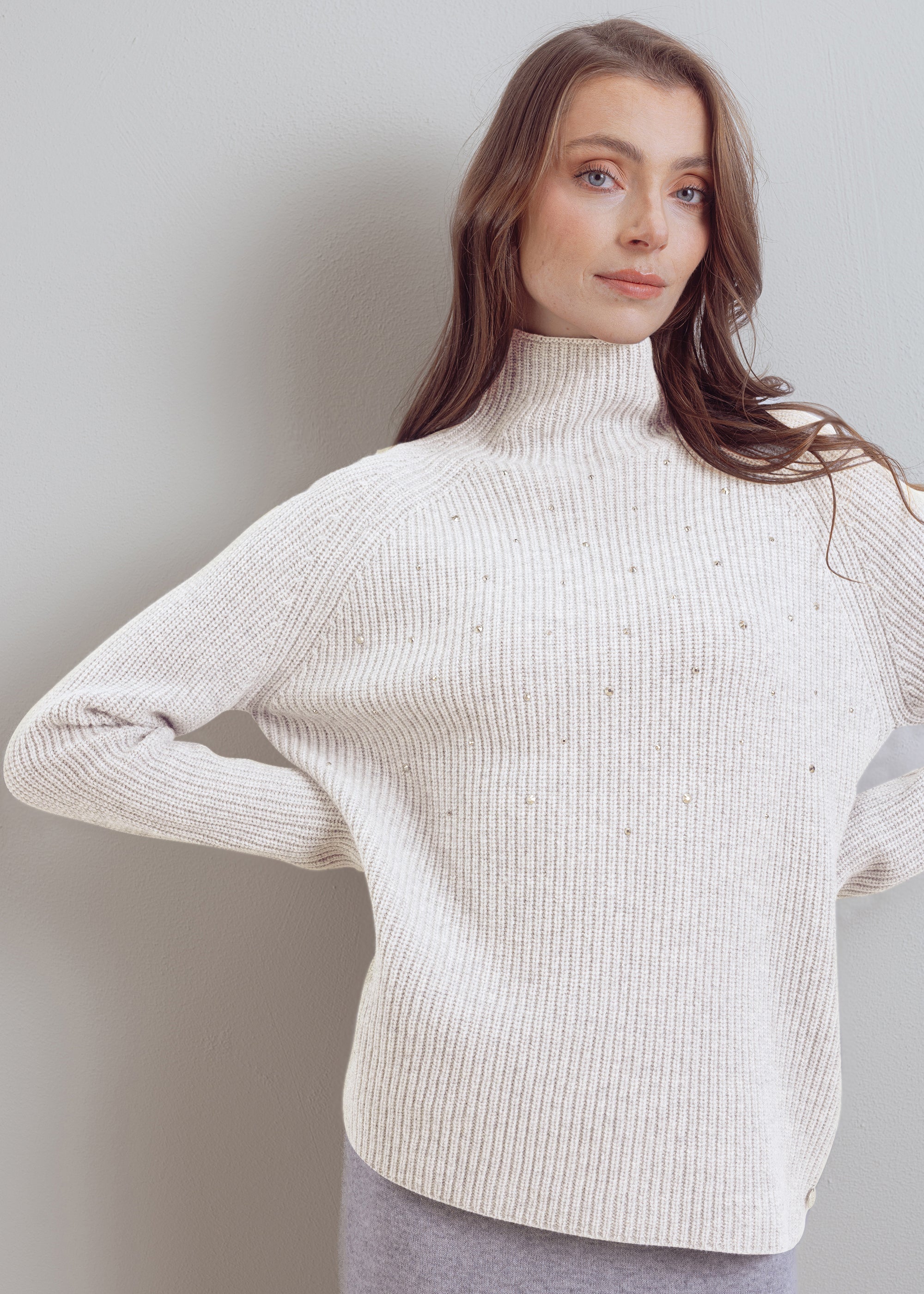 Wool turtleneck sweater with glitter detail