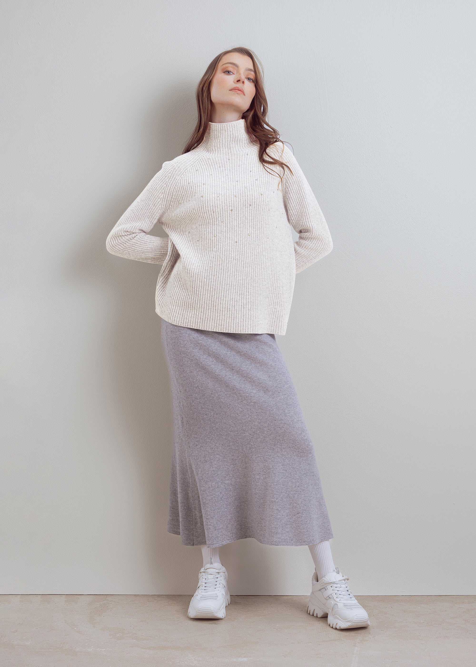 Wool turtleneck sweater with glitter detail