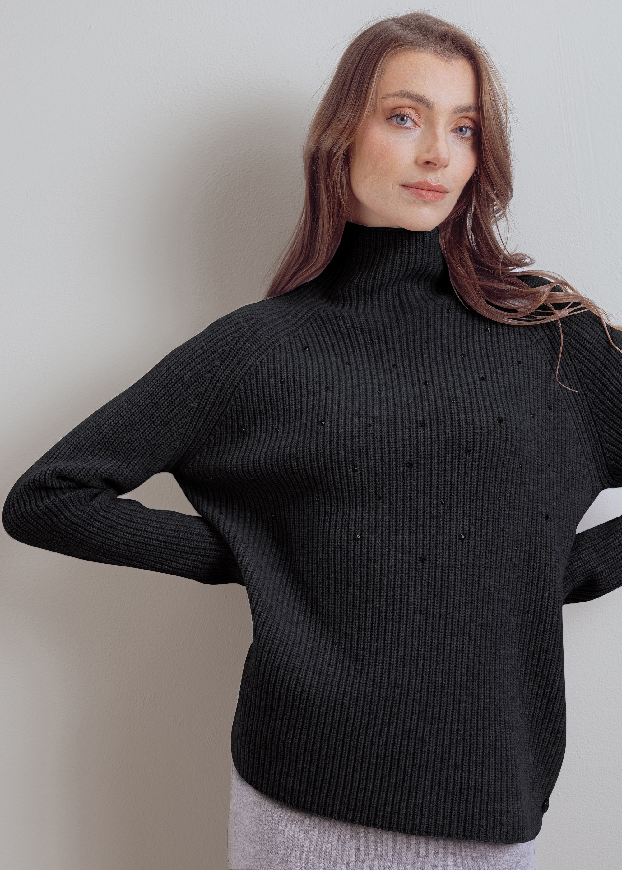 Wool turtleneck sweater with glitter detail