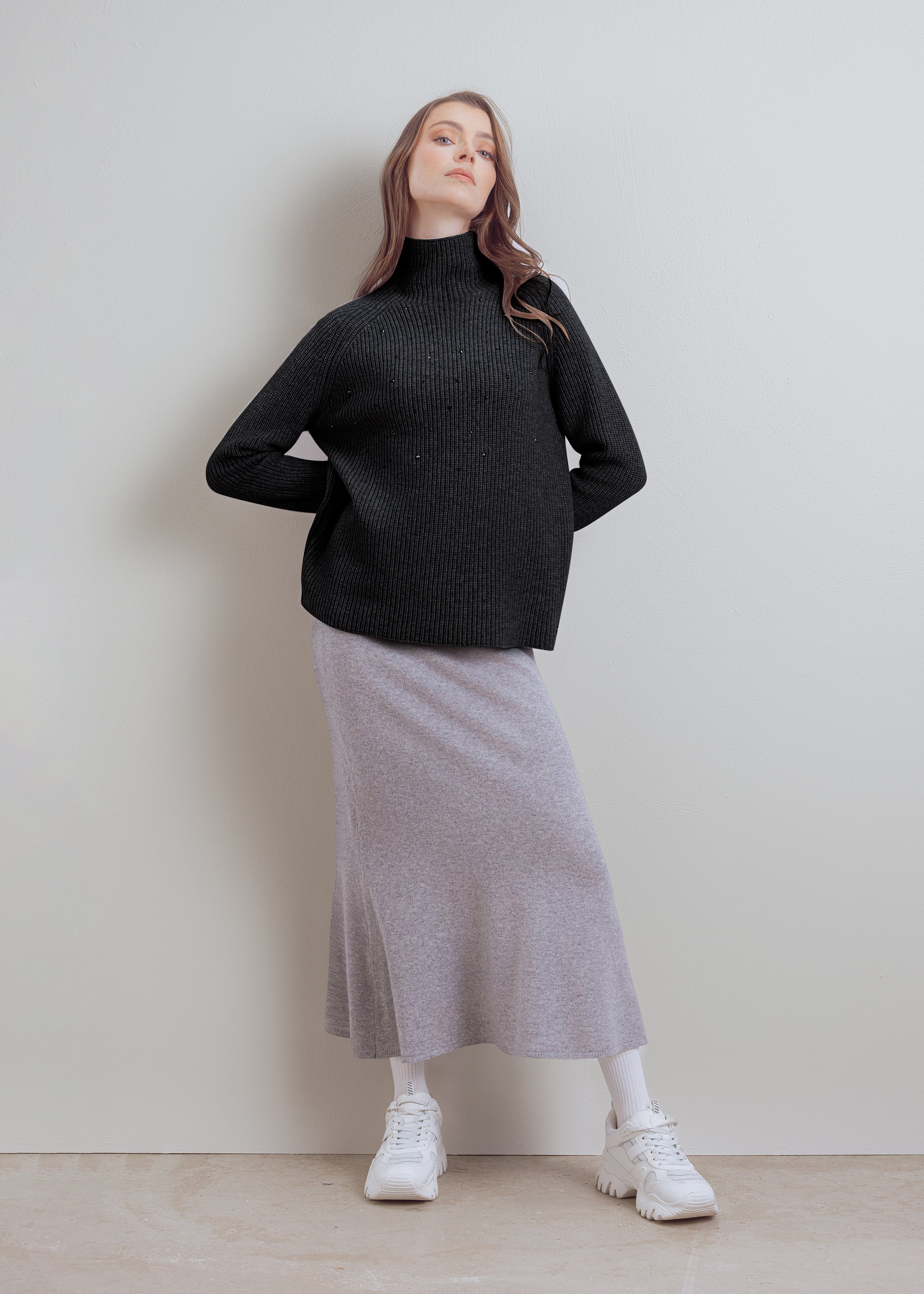 Wool turtleneck sweater with glitter detail