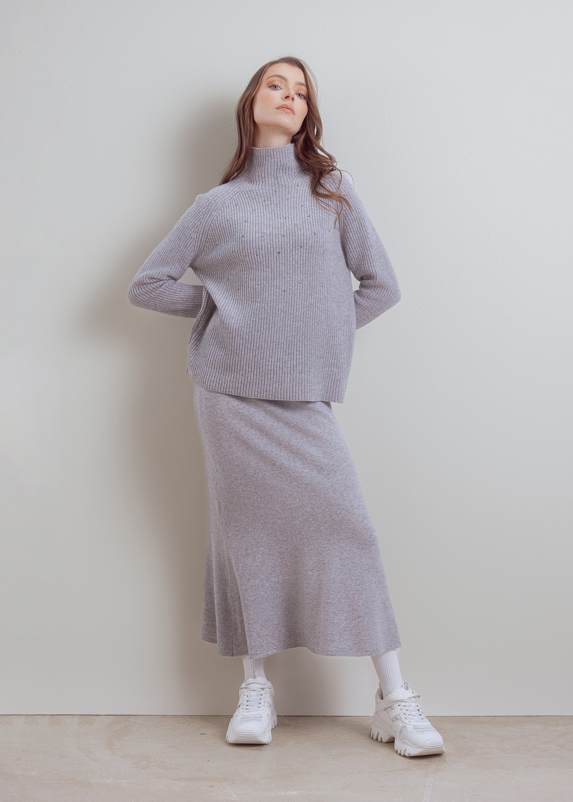 Wool turtleneck sweater with glitter detail