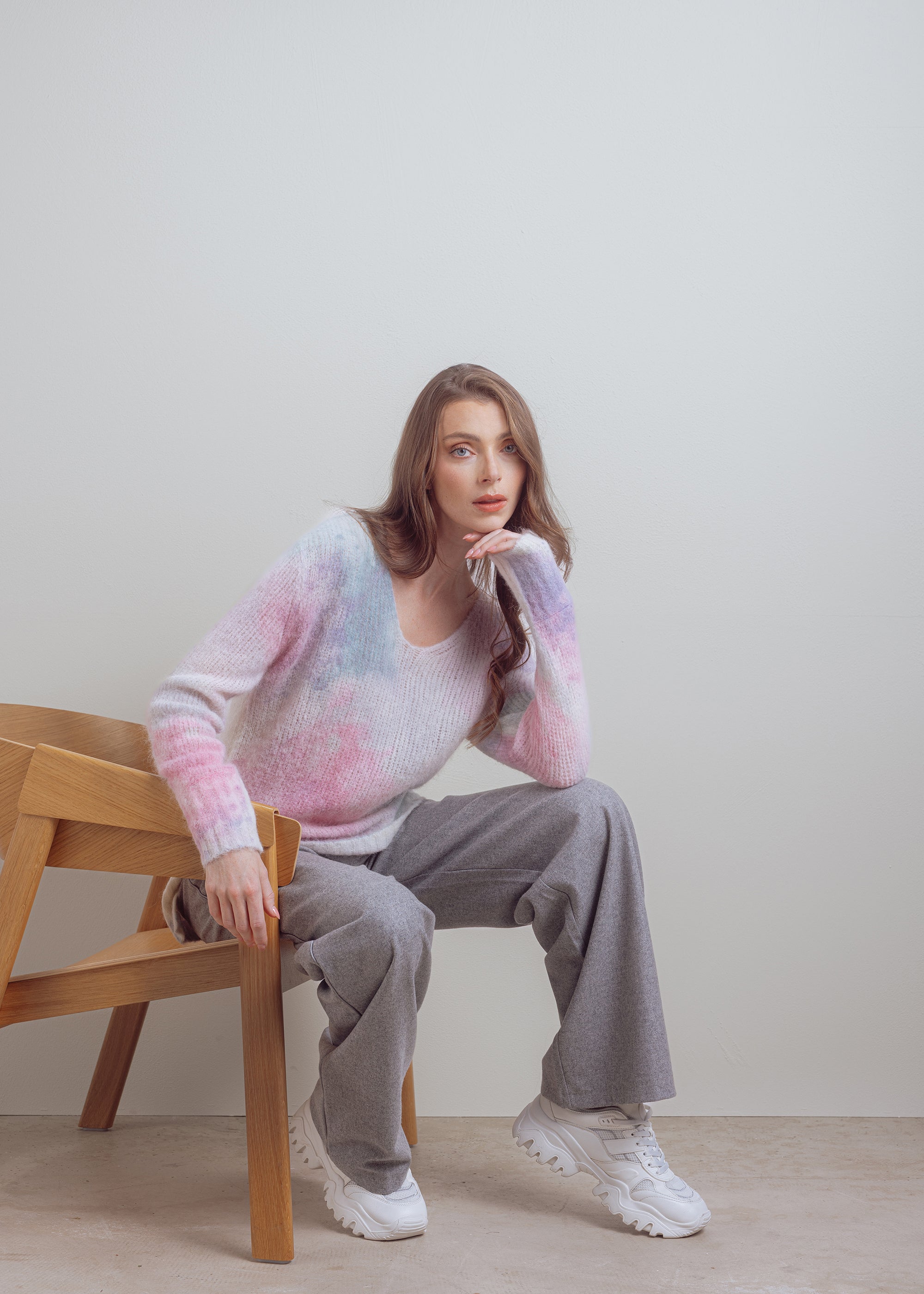 Sweater with watercolor print made from alpaca blend