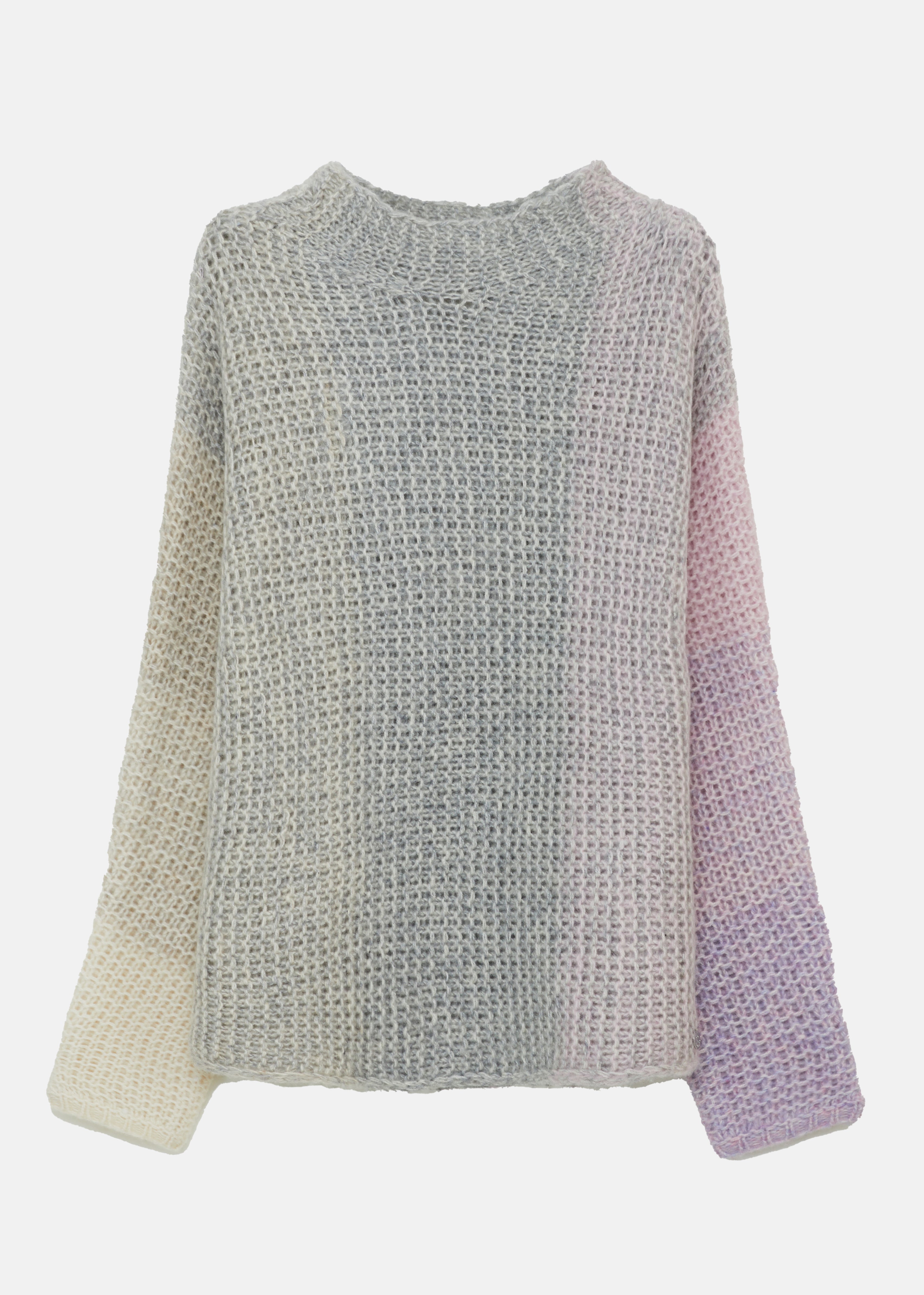 Stand-up collar sweater with color gradient made of wool-cotton mix