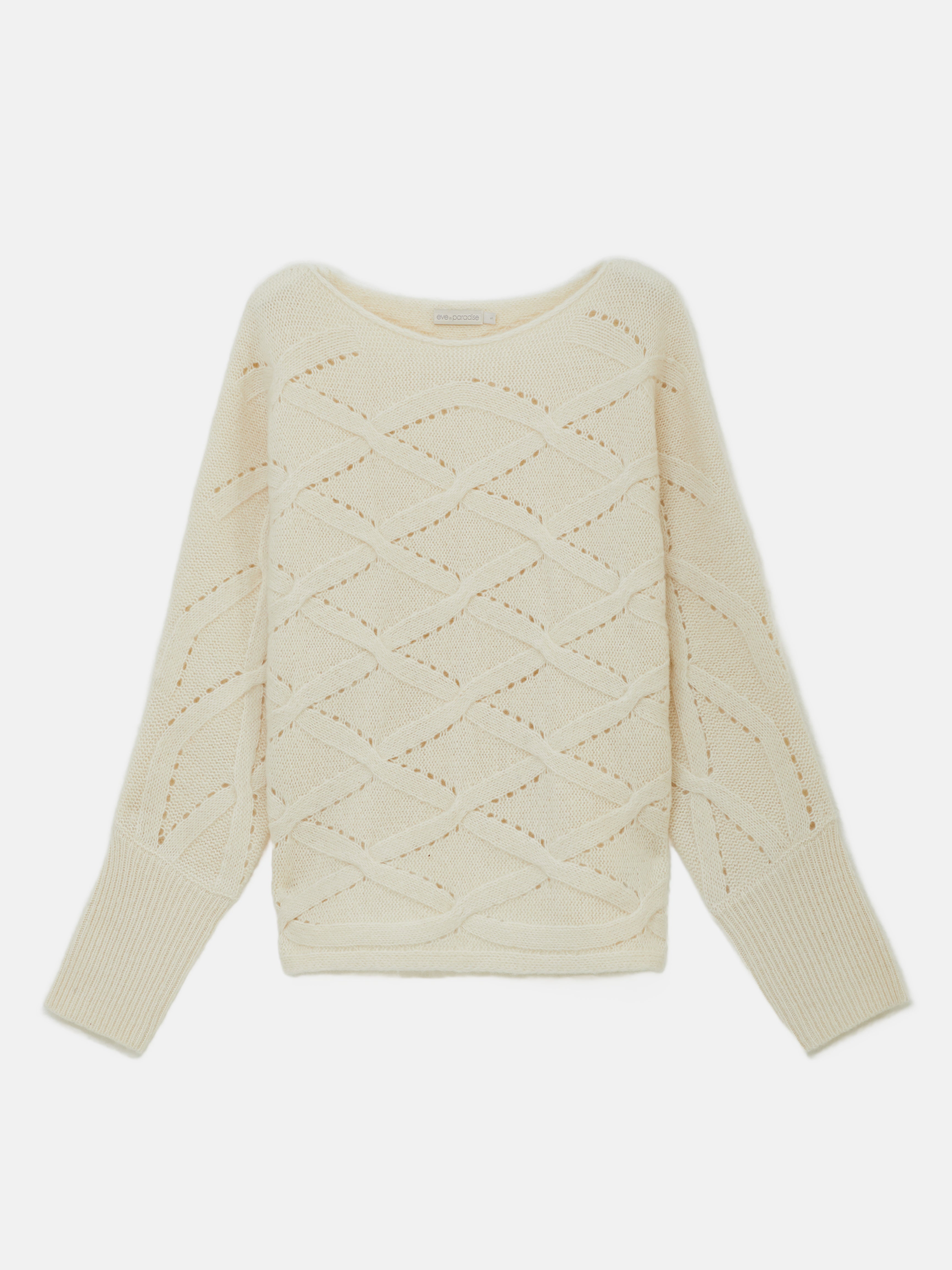 Ajour sweater with knitted pattern made of wool-cotton mix