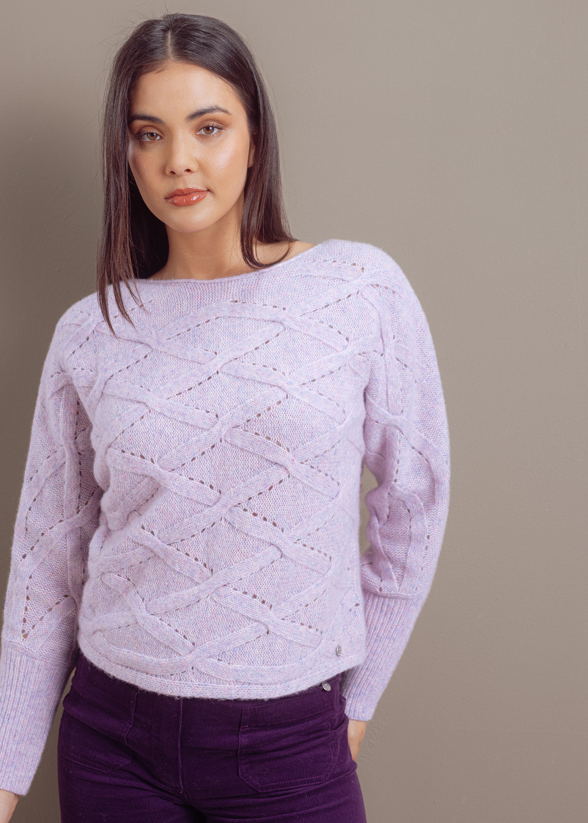 Ajour sweater with knitted pattern made of wool-cotton mix