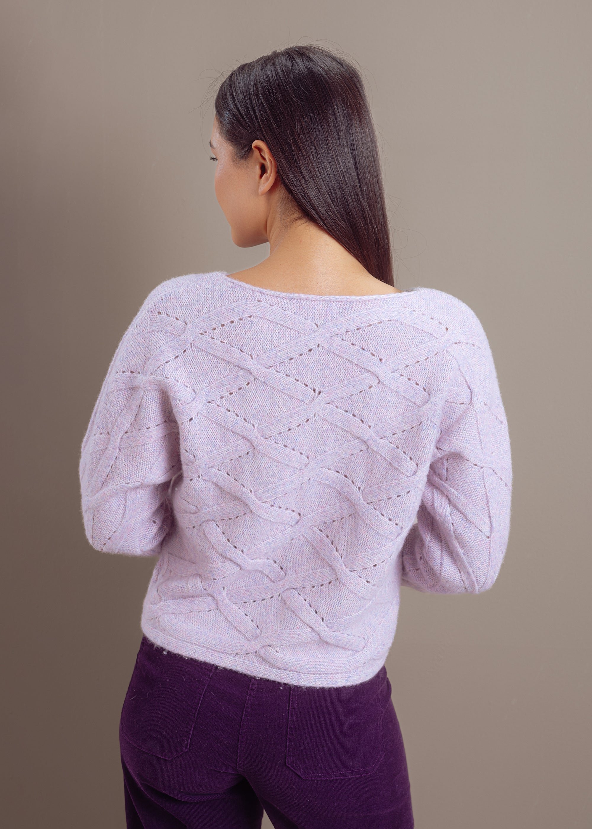 Ajour sweater with knitted pattern made of wool-cotton mix