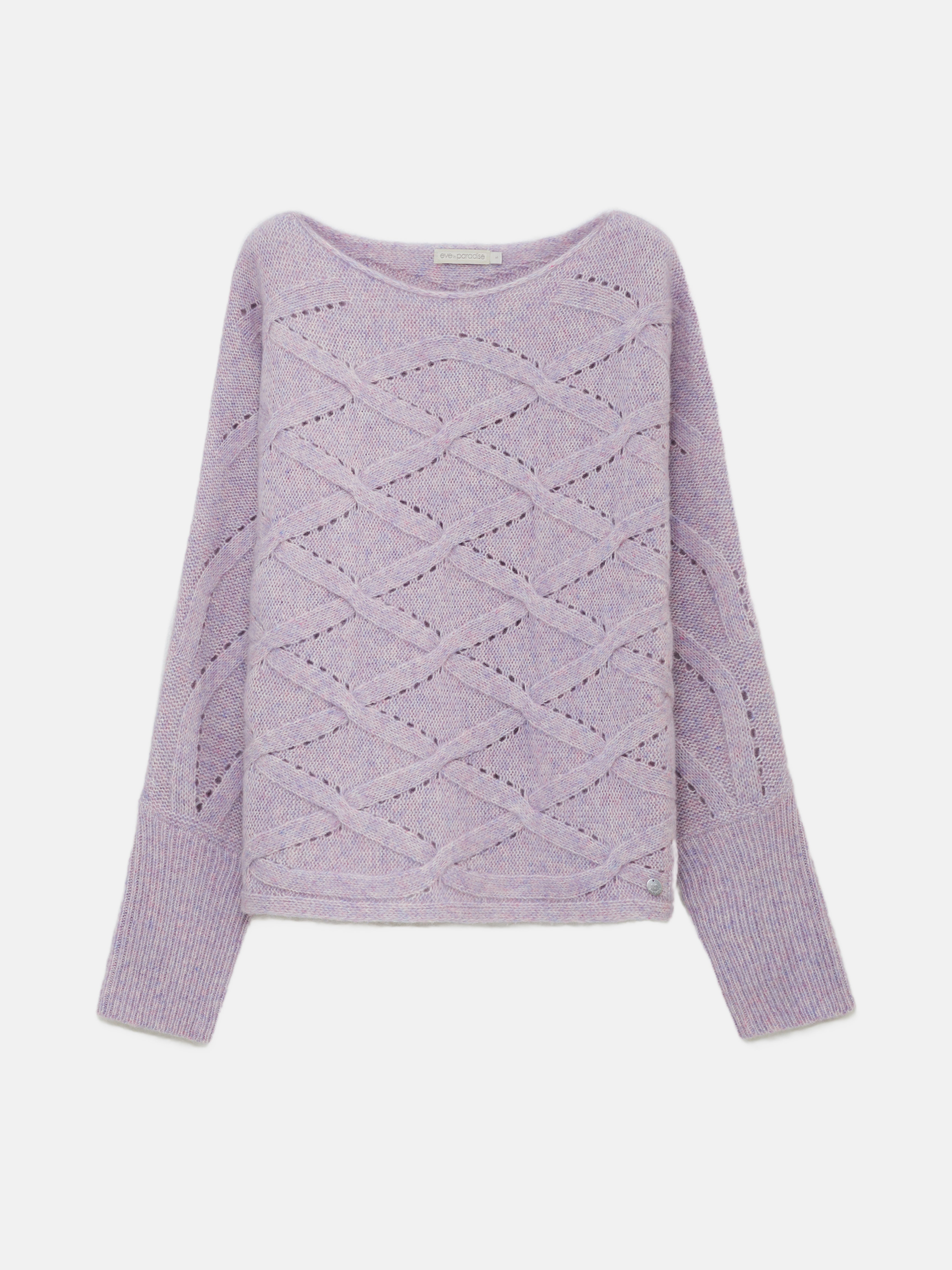 Ajour sweater with knitted pattern made of wool-cotton mix
