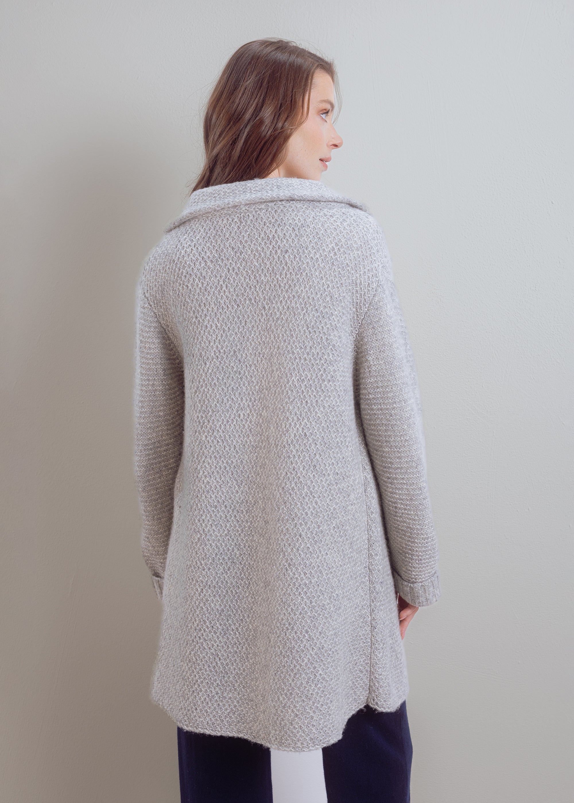 Knitted coat in structured knit made of wool-cotton mix