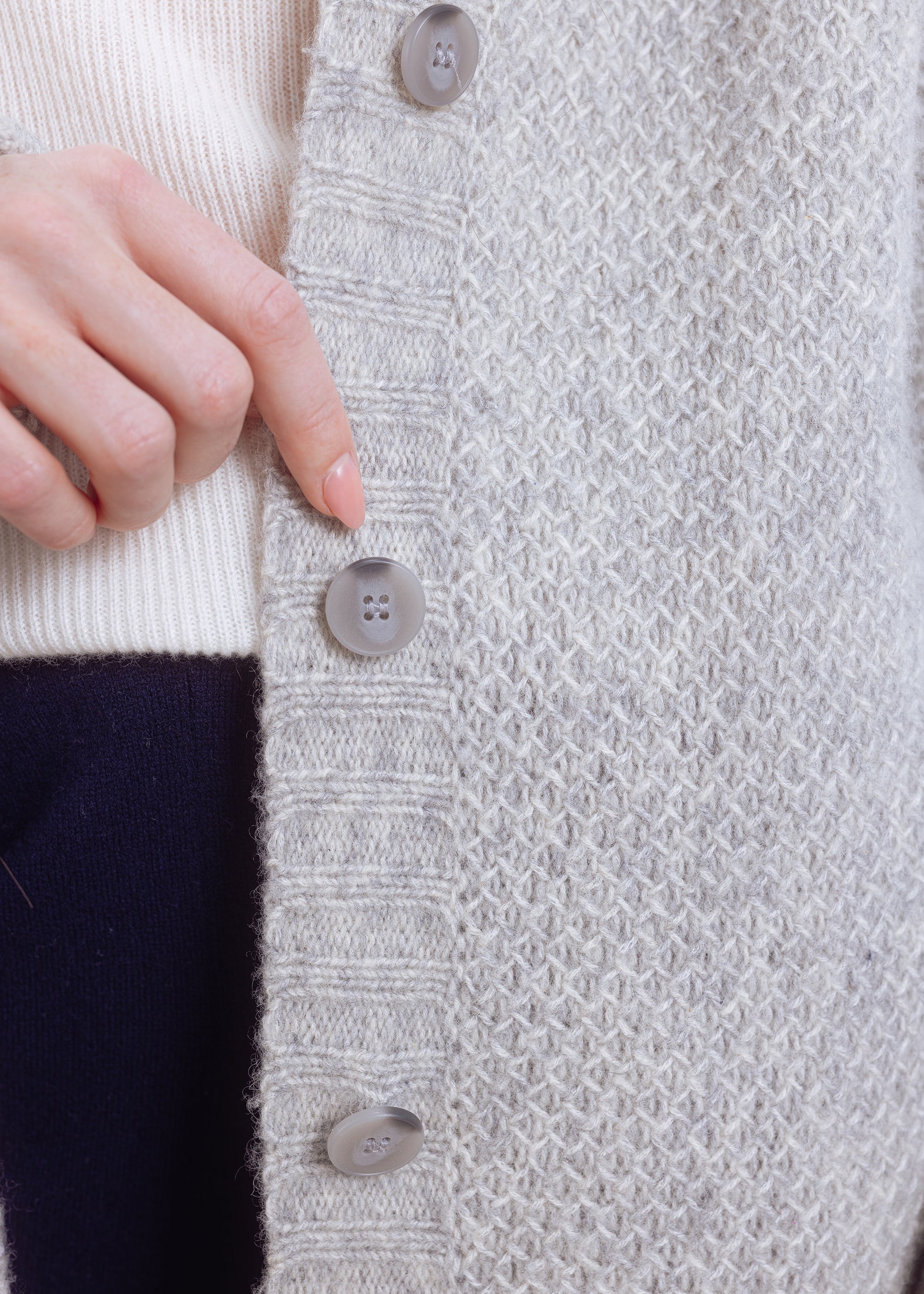 Knitted coat in structured knit made of wool-cotton mix