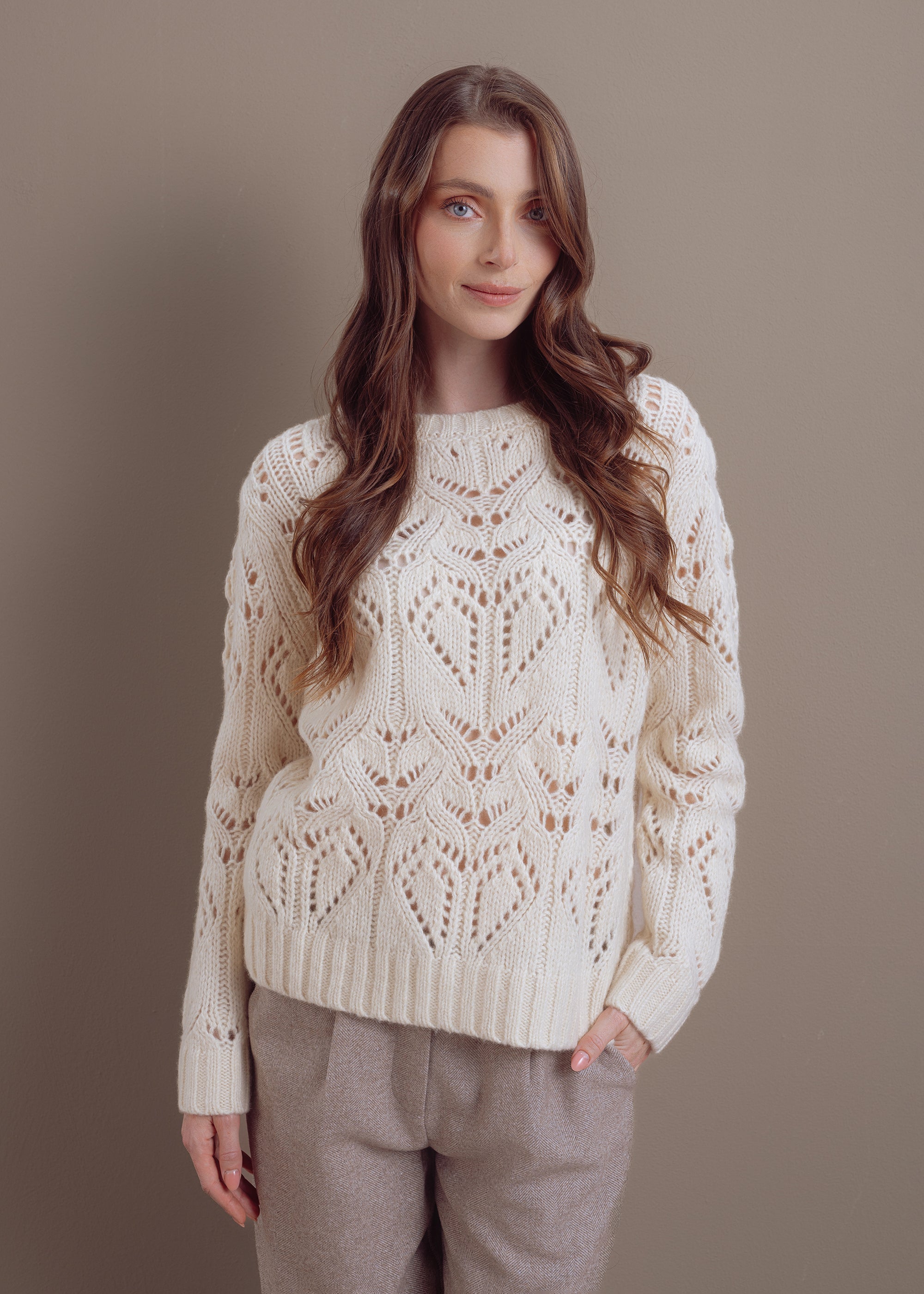 Ajour sweater made of wool-cotton blend