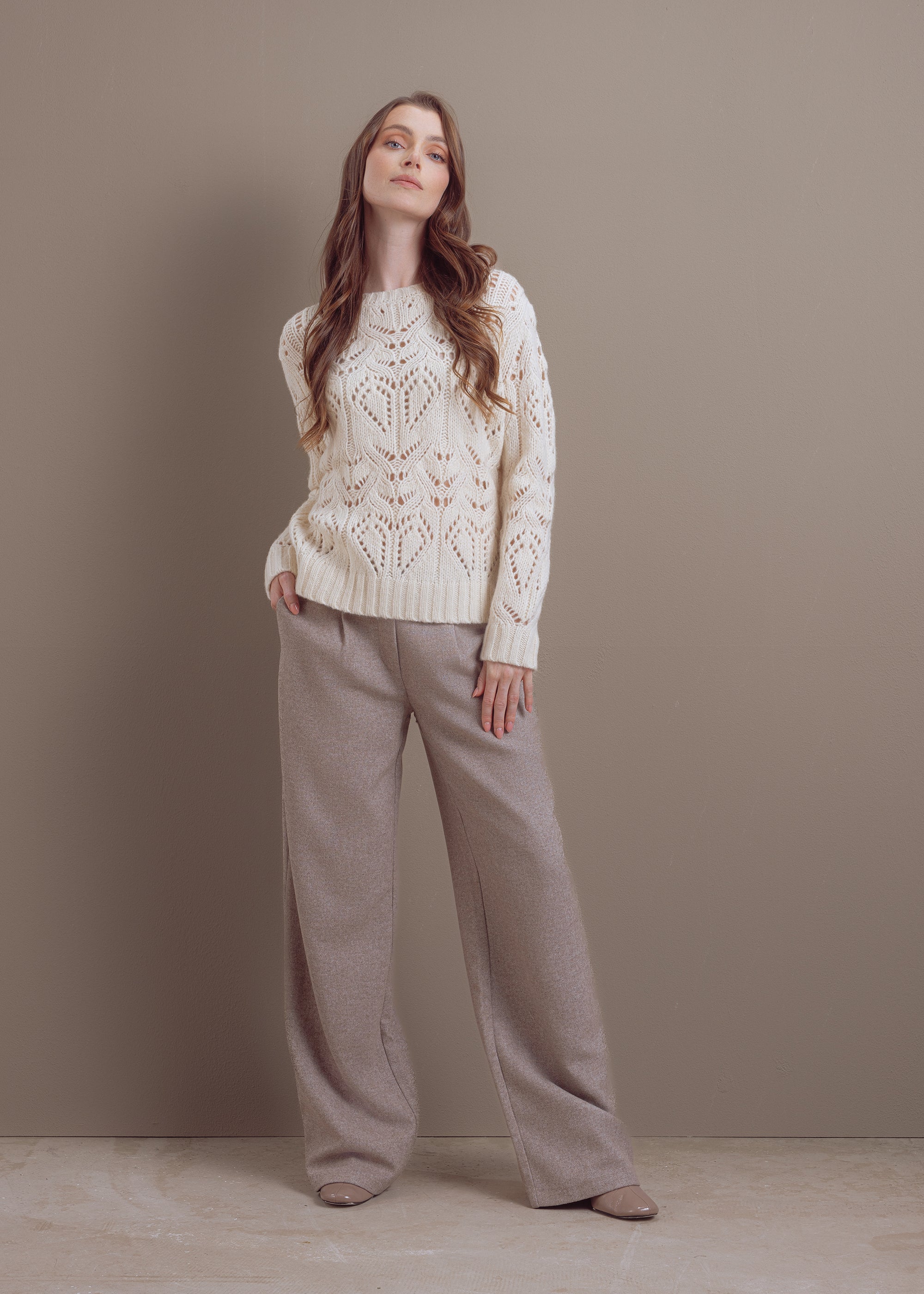 Ajour sweater made of wool-cotton blend