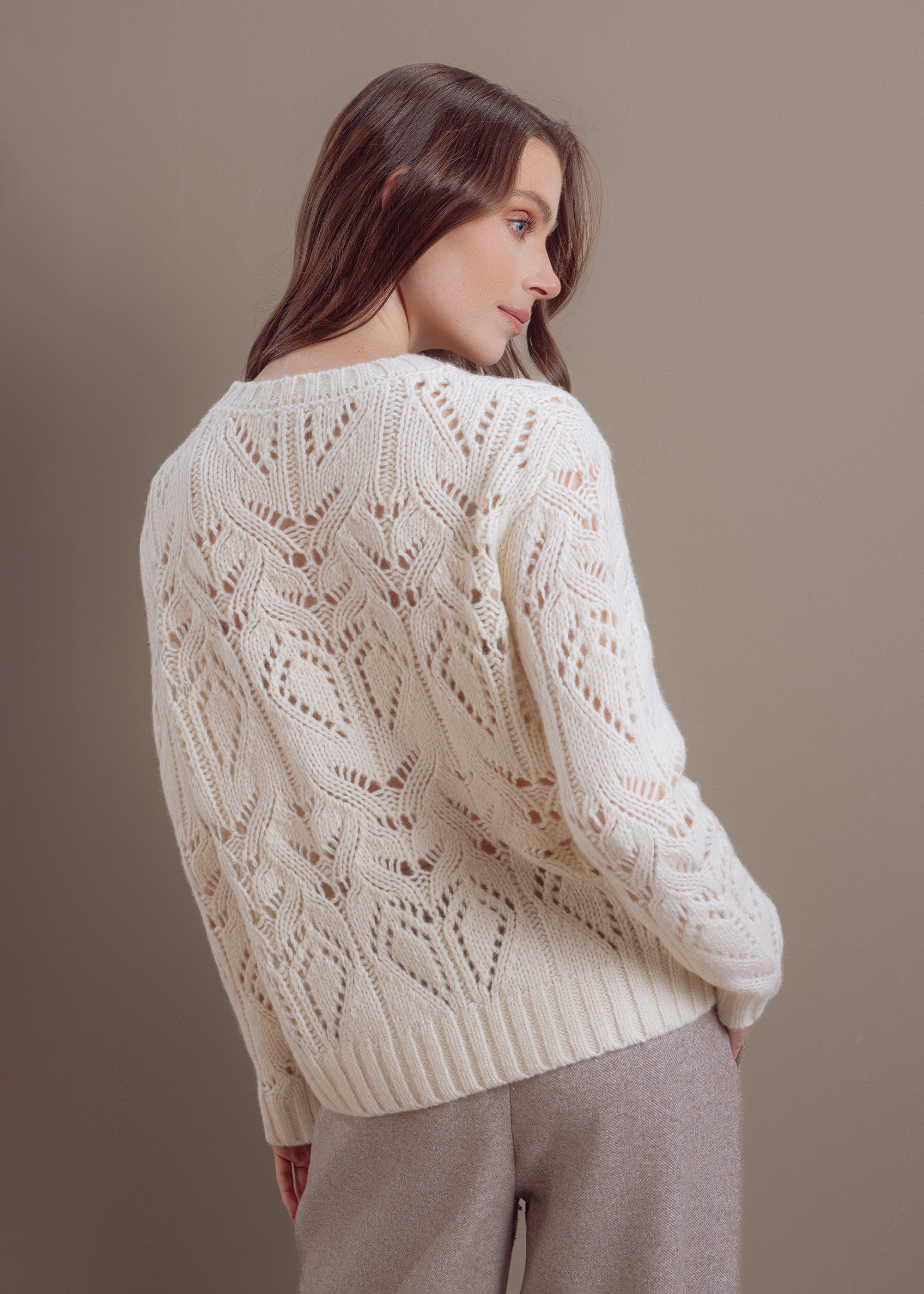 Ajour sweater made of wool-cotton blend
