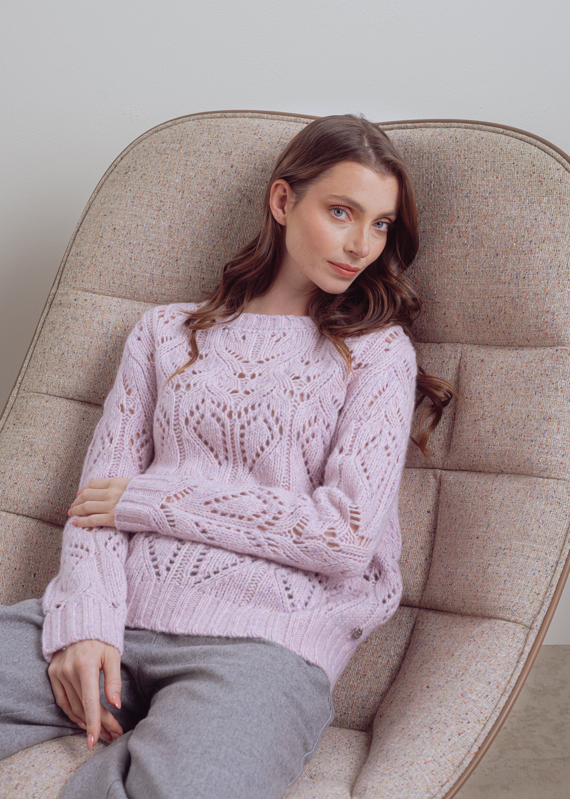Ajour sweater made of wool-cotton blend