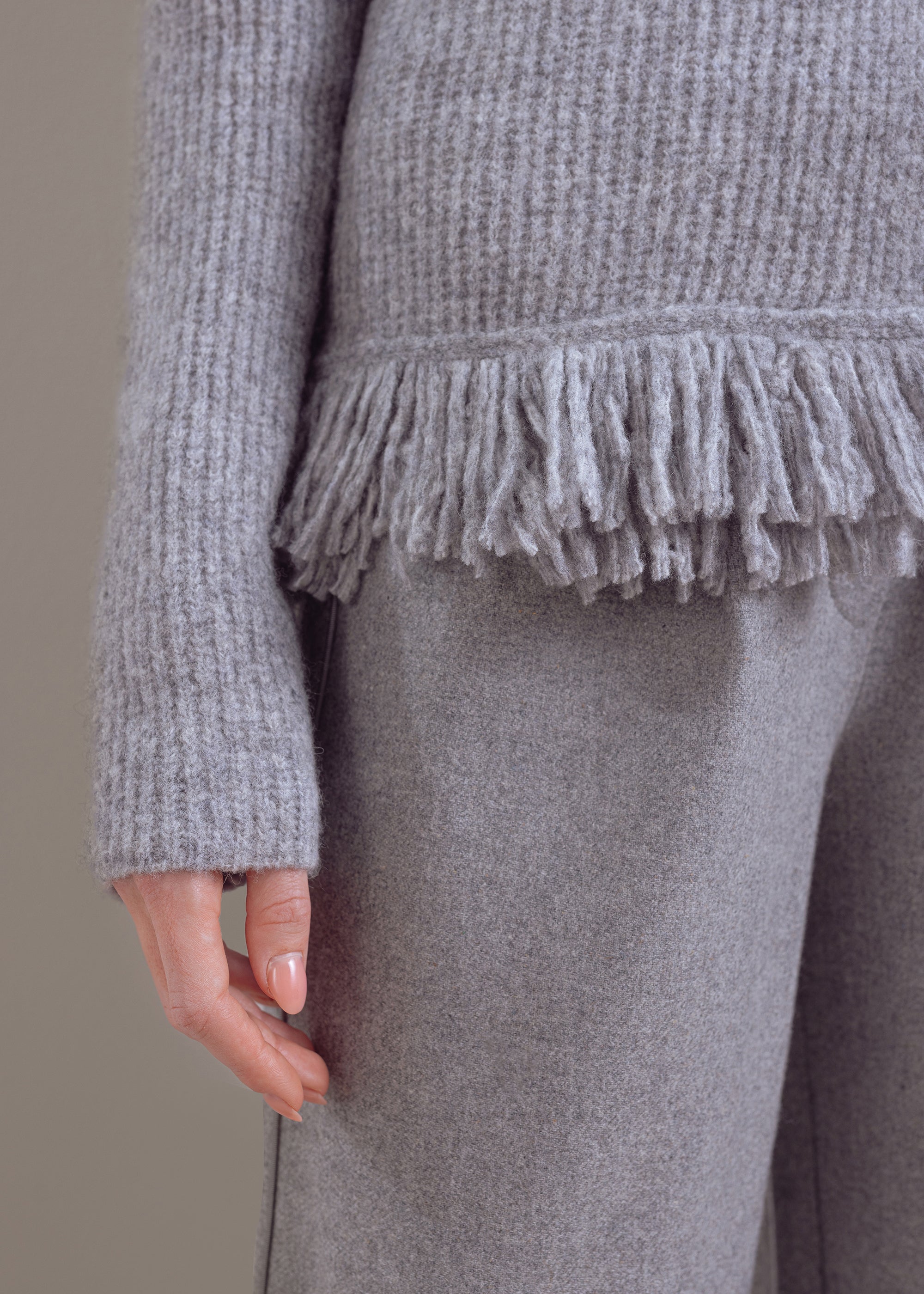 Strickjacke mit Fransen aus Woll-Yak-Mix