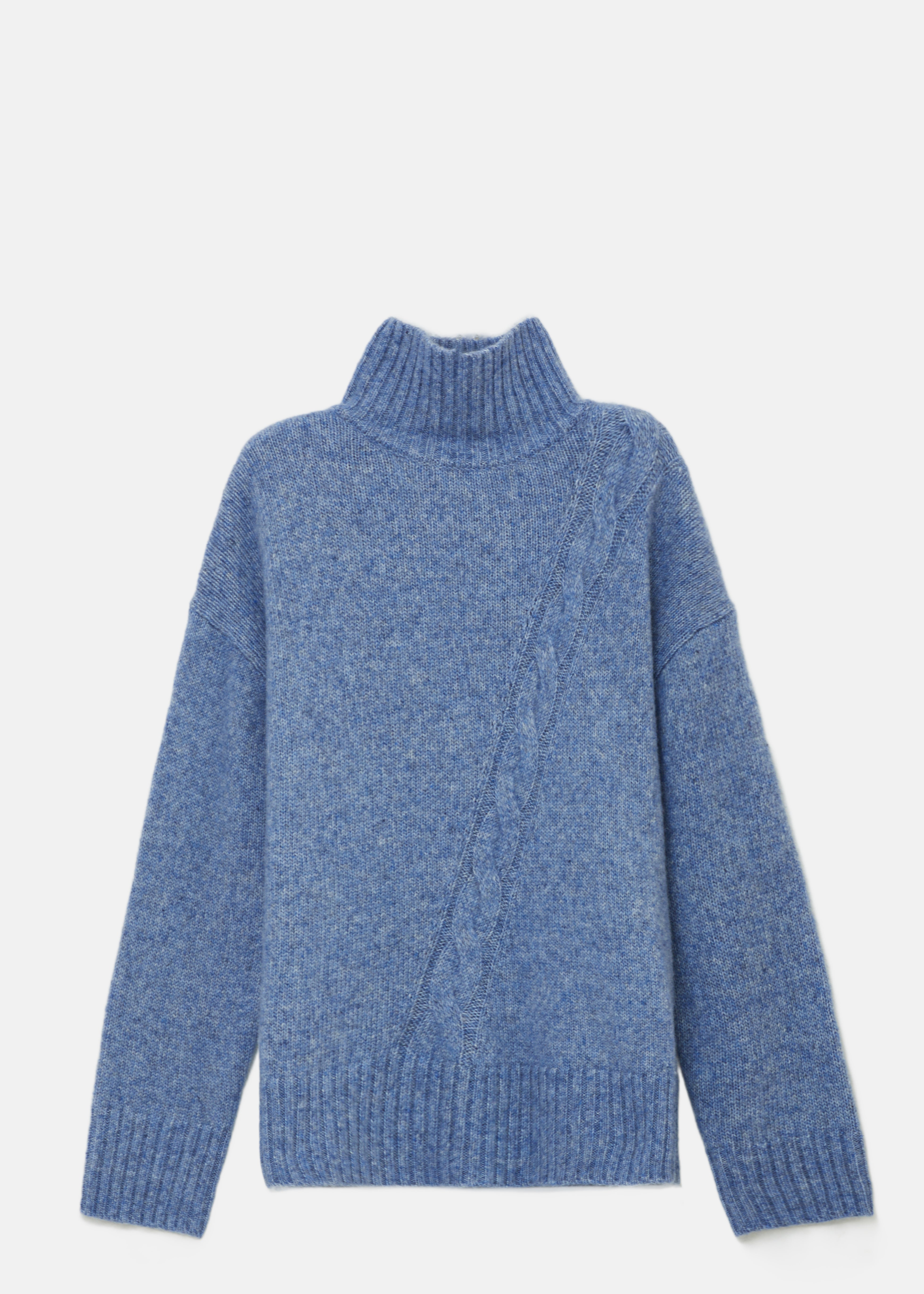 Zopfmuster-Pullover mit Rollkragen aus Wolle-Baumwoll-Mix