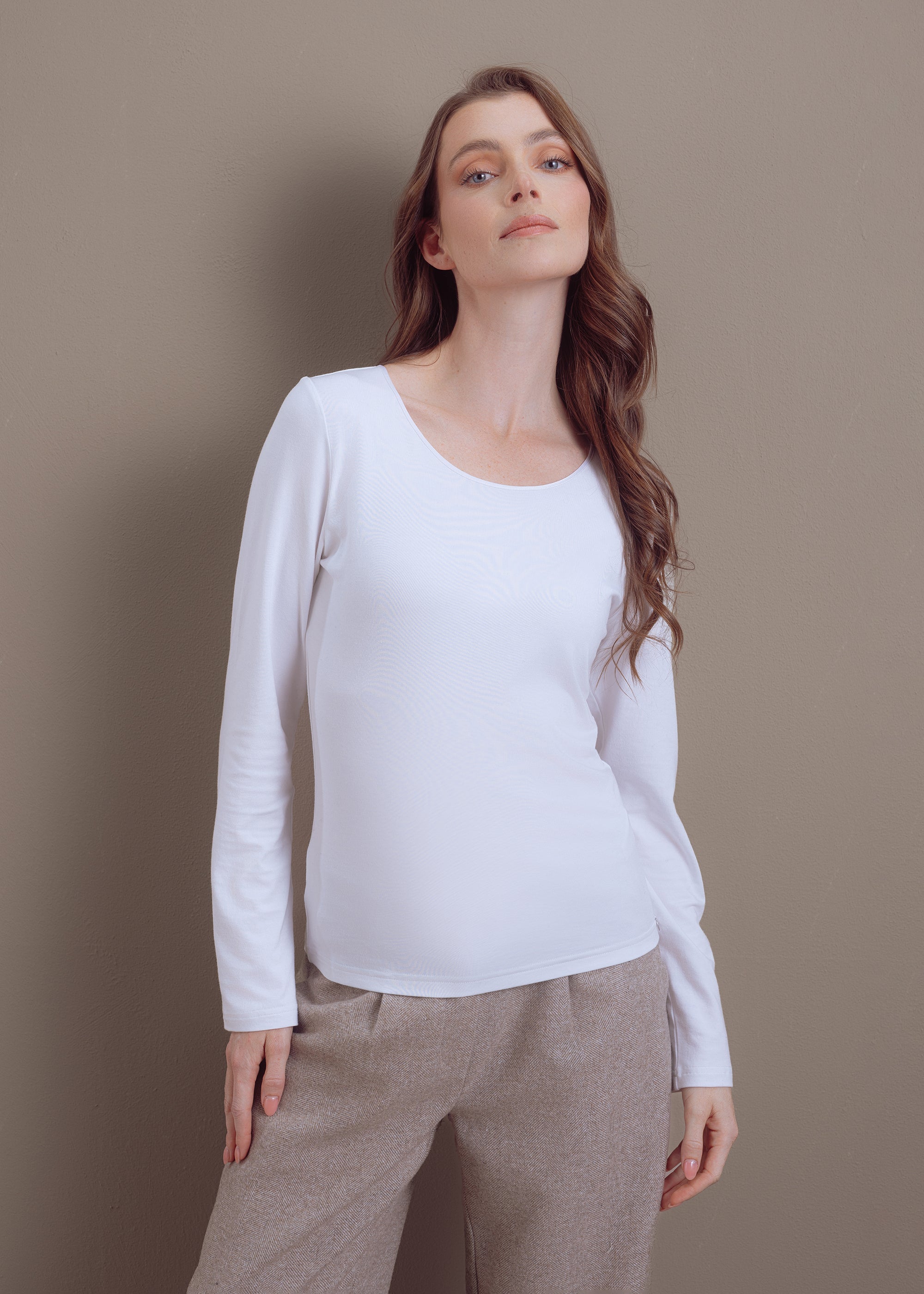 Langarmshirt mit Rundhalsausschnitt aus Bambus-Viskose-Mix