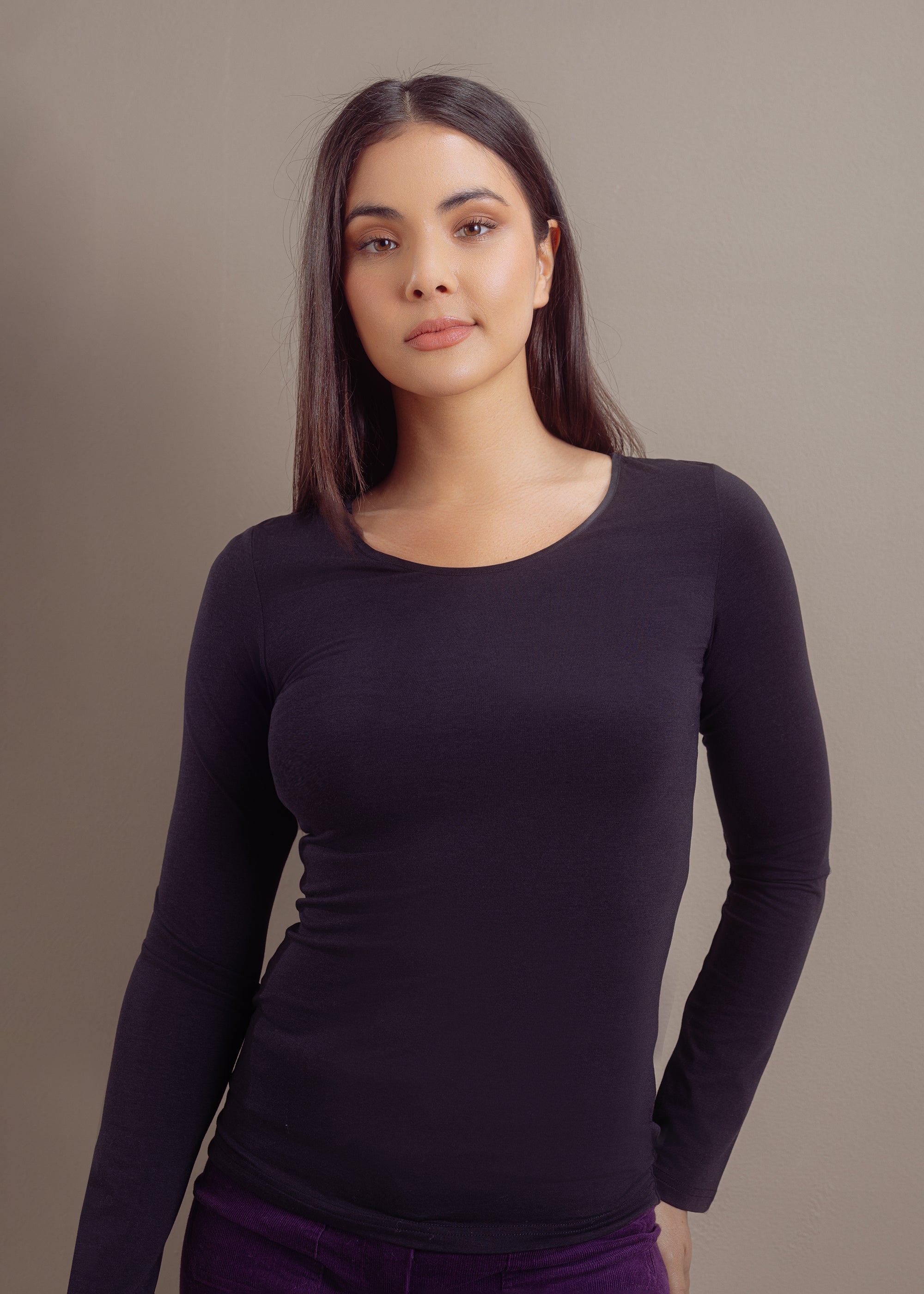 Langarmshirt mit Rundhalsausschnitt aus Bambus-Viskose-Mix