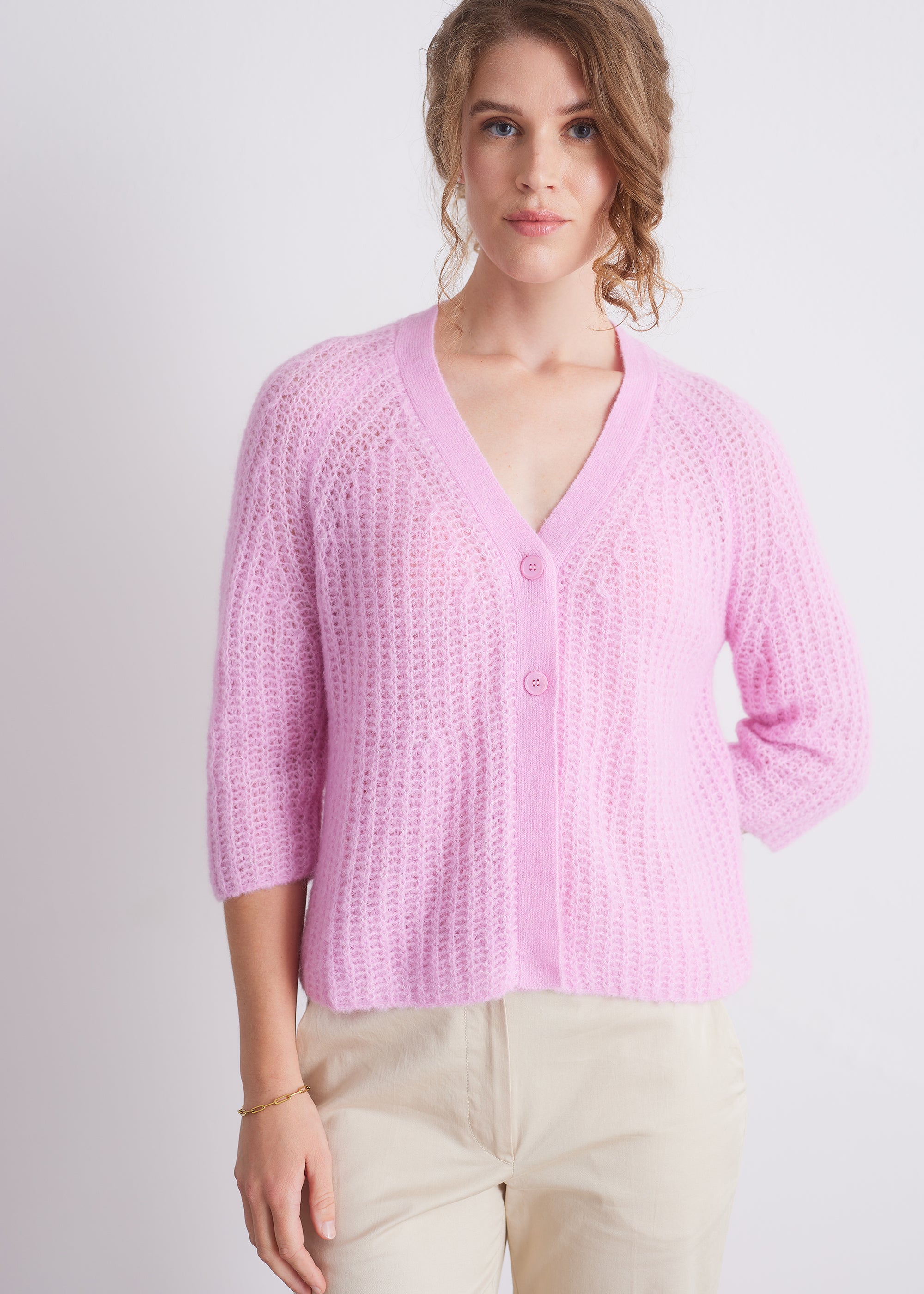 Strukturstrick-Cardigan aus Alpakamix