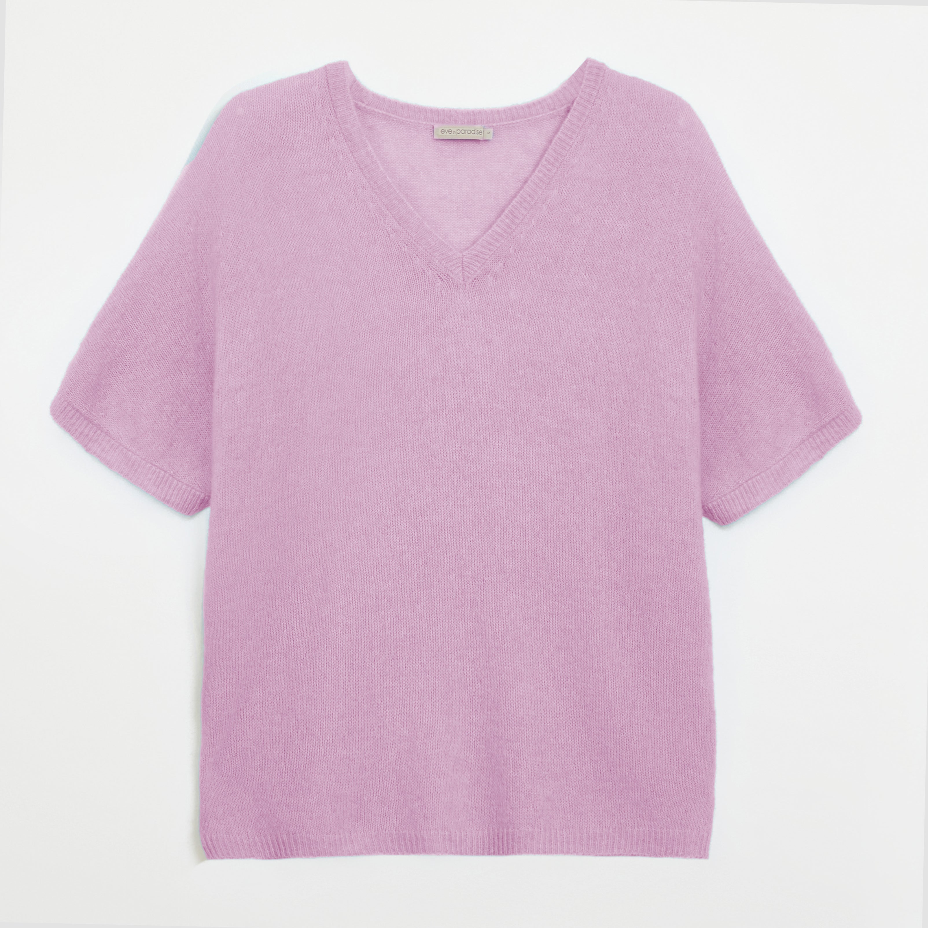 Kurzarm-Strickpullover aus Alpakamix mit V-Ausschnitt