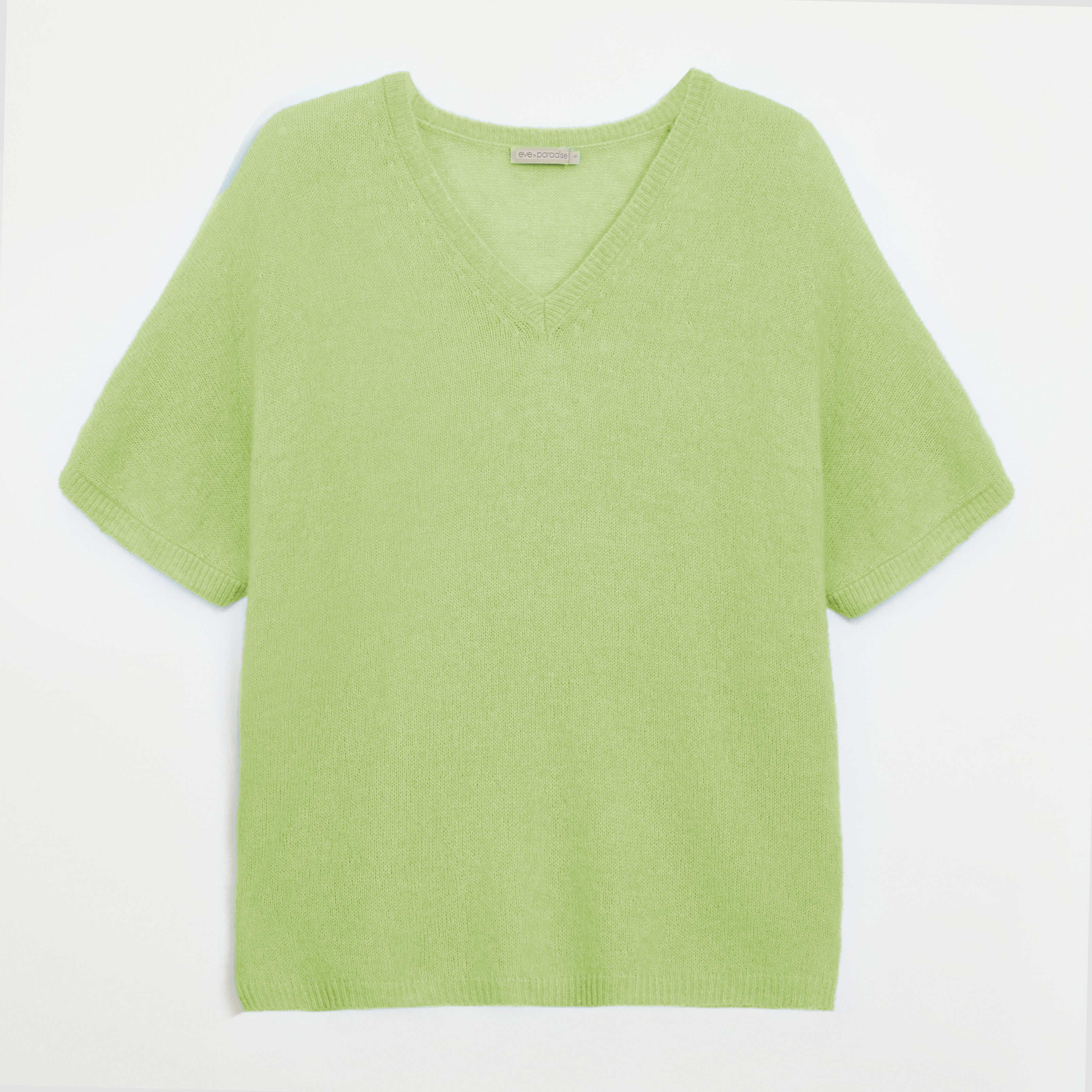 Kurzarm-Strickpullover aus Alpakamix mit V-Ausschnitt