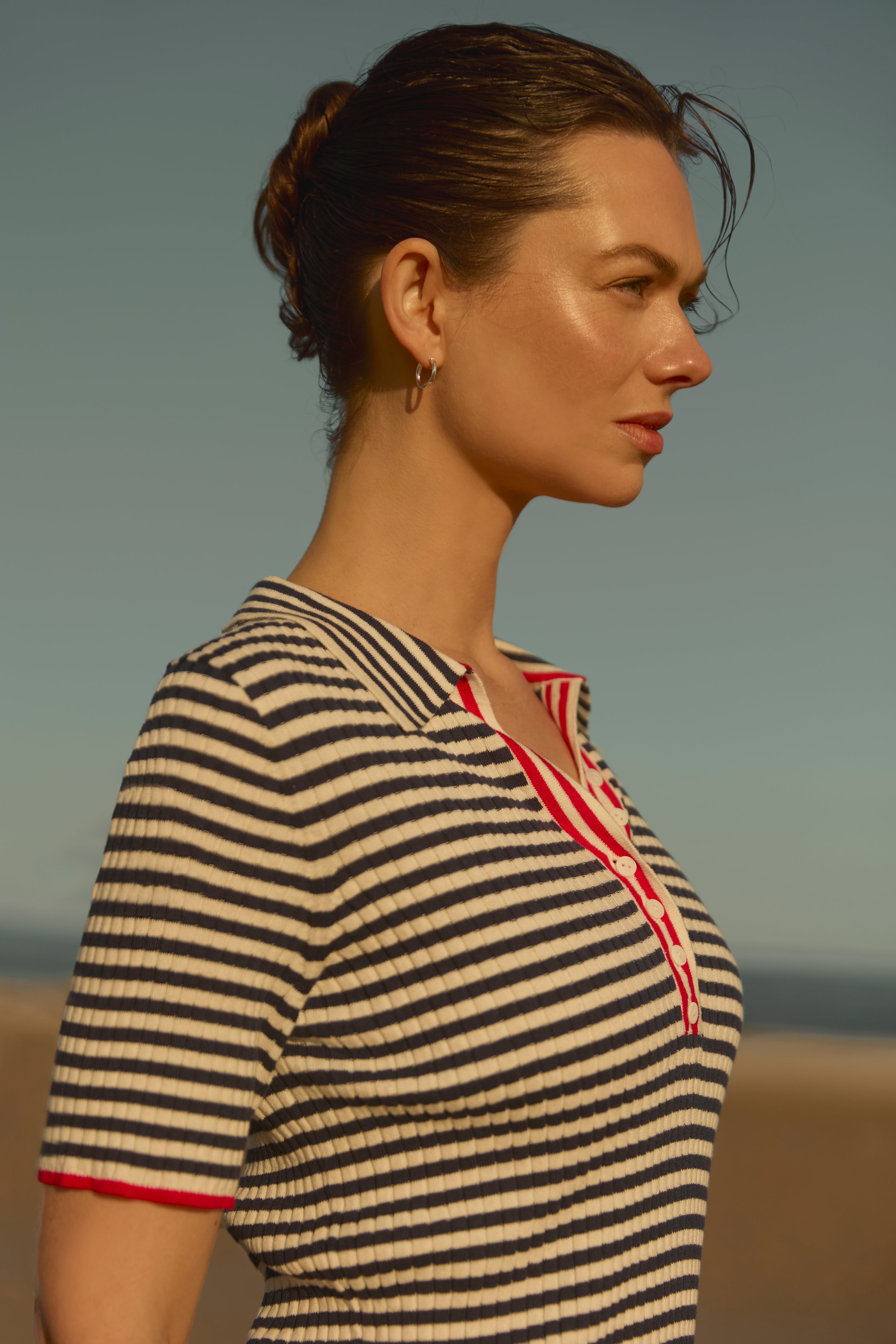 Gestreiftes Strickshirt mit Polokragen aus GOTS-Baumwolle