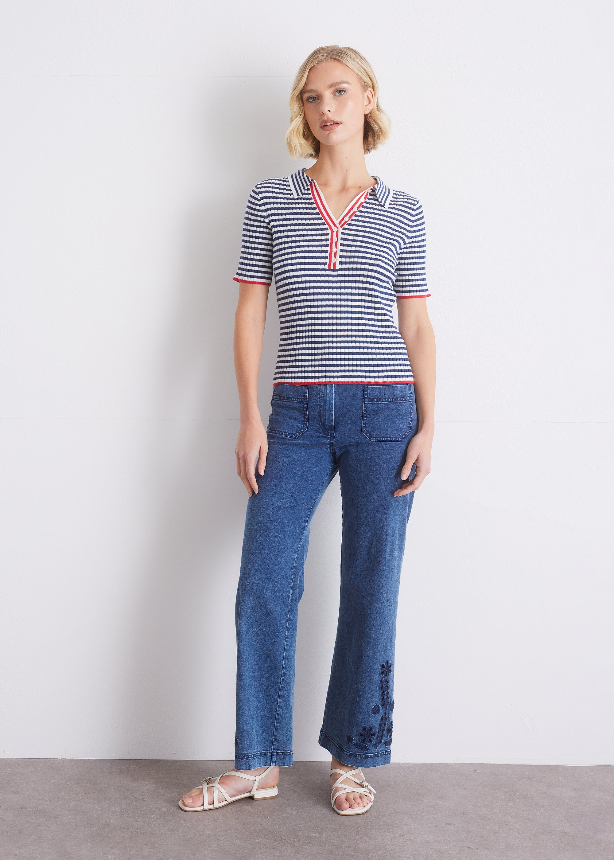 Gestreiftes Strickshirt mit Polokragen aus GOTS-Baumwolle