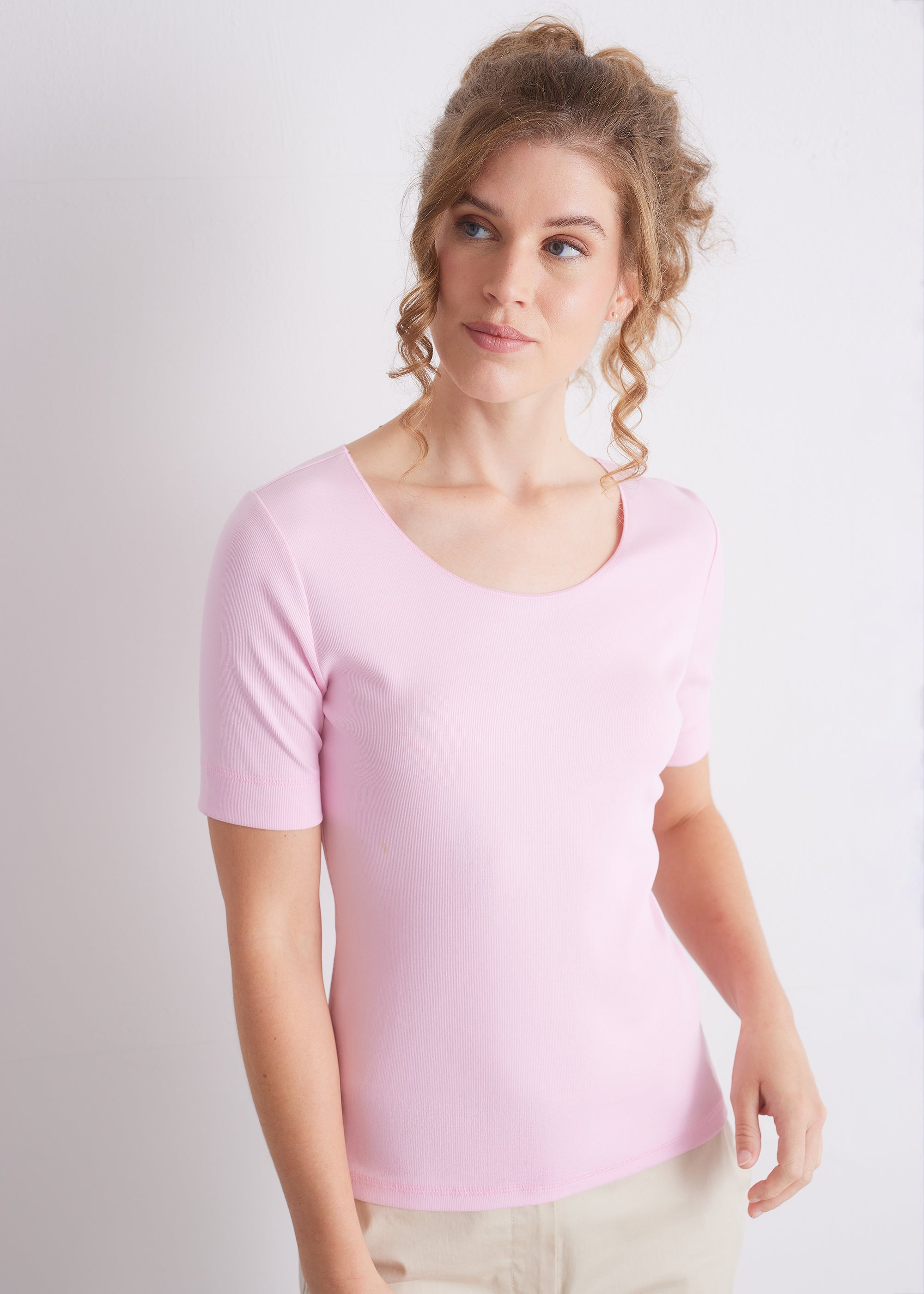 Ripp-T-Shirt aus Viskose-Baumwoll-Mix