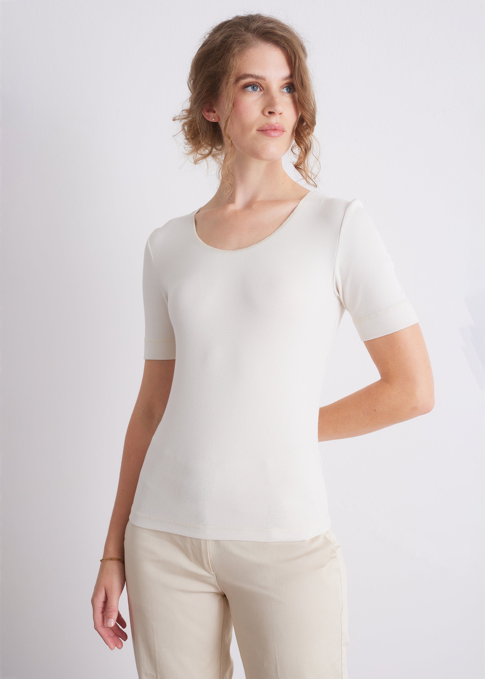 Ripp-T-Shirt aus Viskose-Baumwoll-Mix