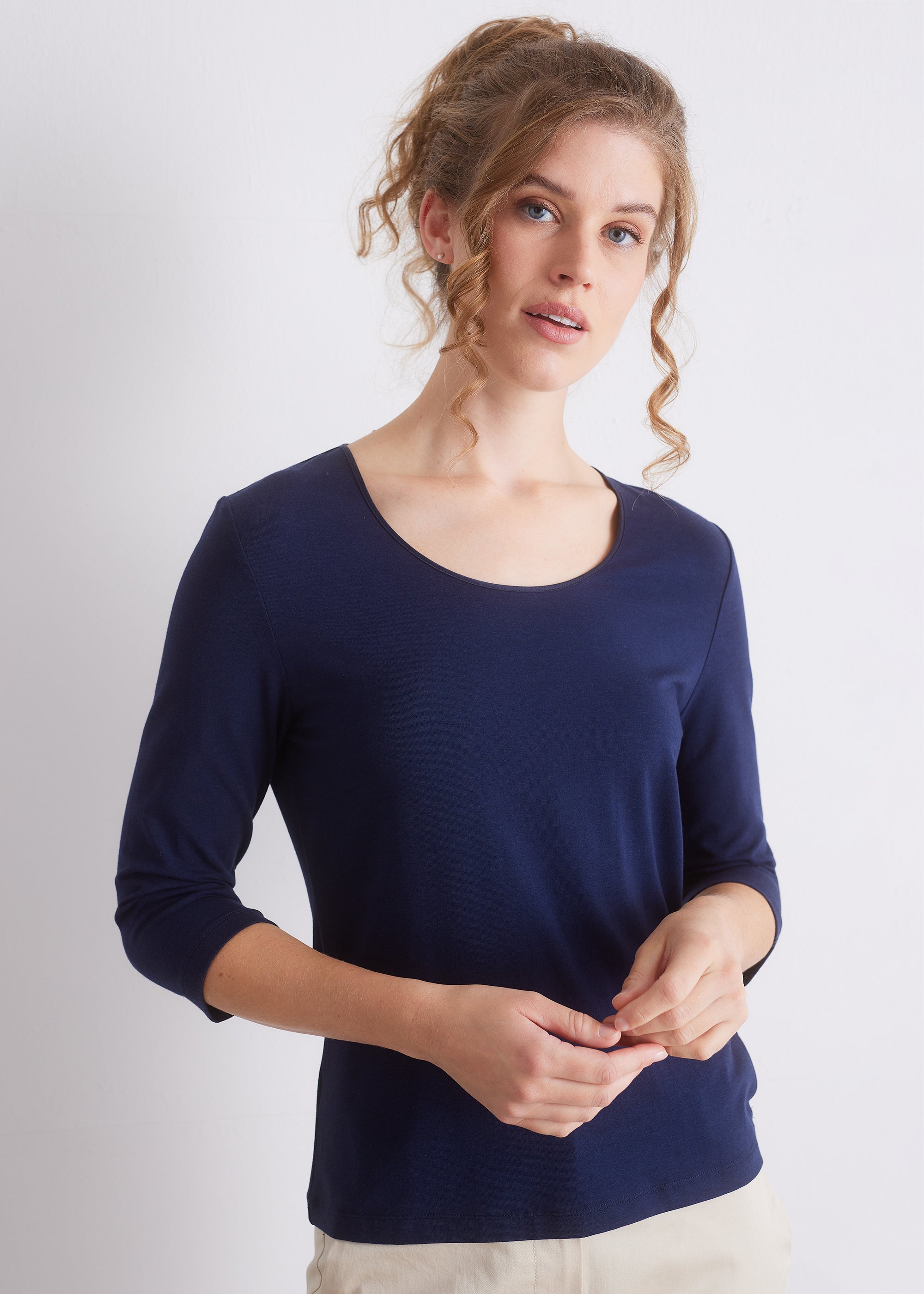 Shirt mit 3/4-Arm und Seidenpaspel