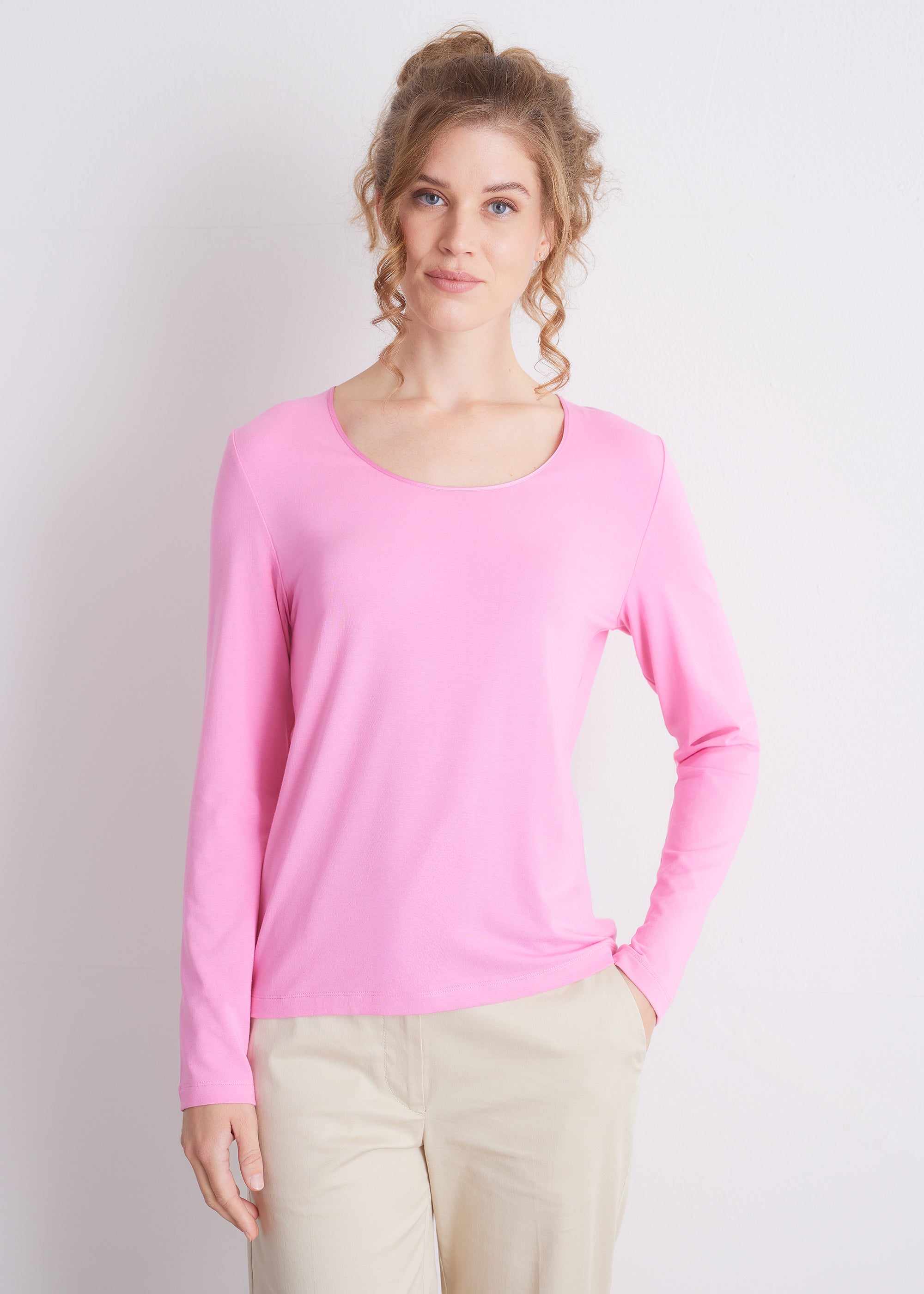 Langarmshirt mit Seidenpaspel