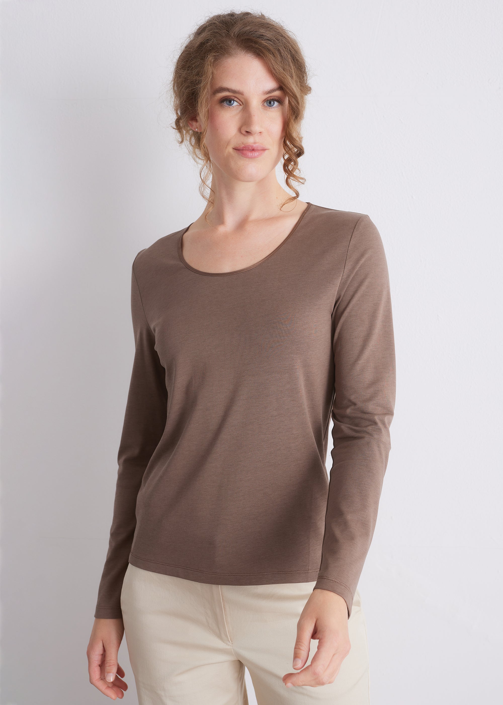 Langarmshirt mit Seidenpaspel