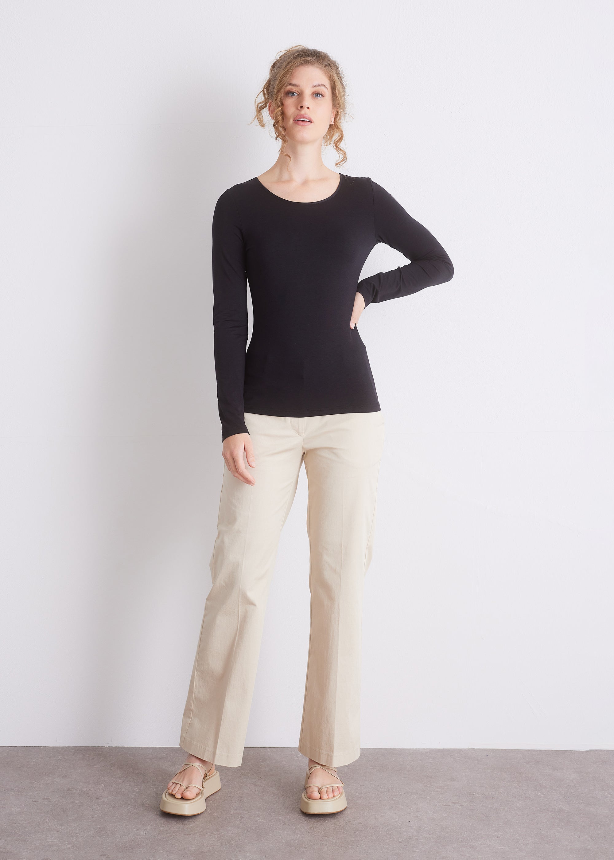 Langarmshirt mit Seidenpaspel