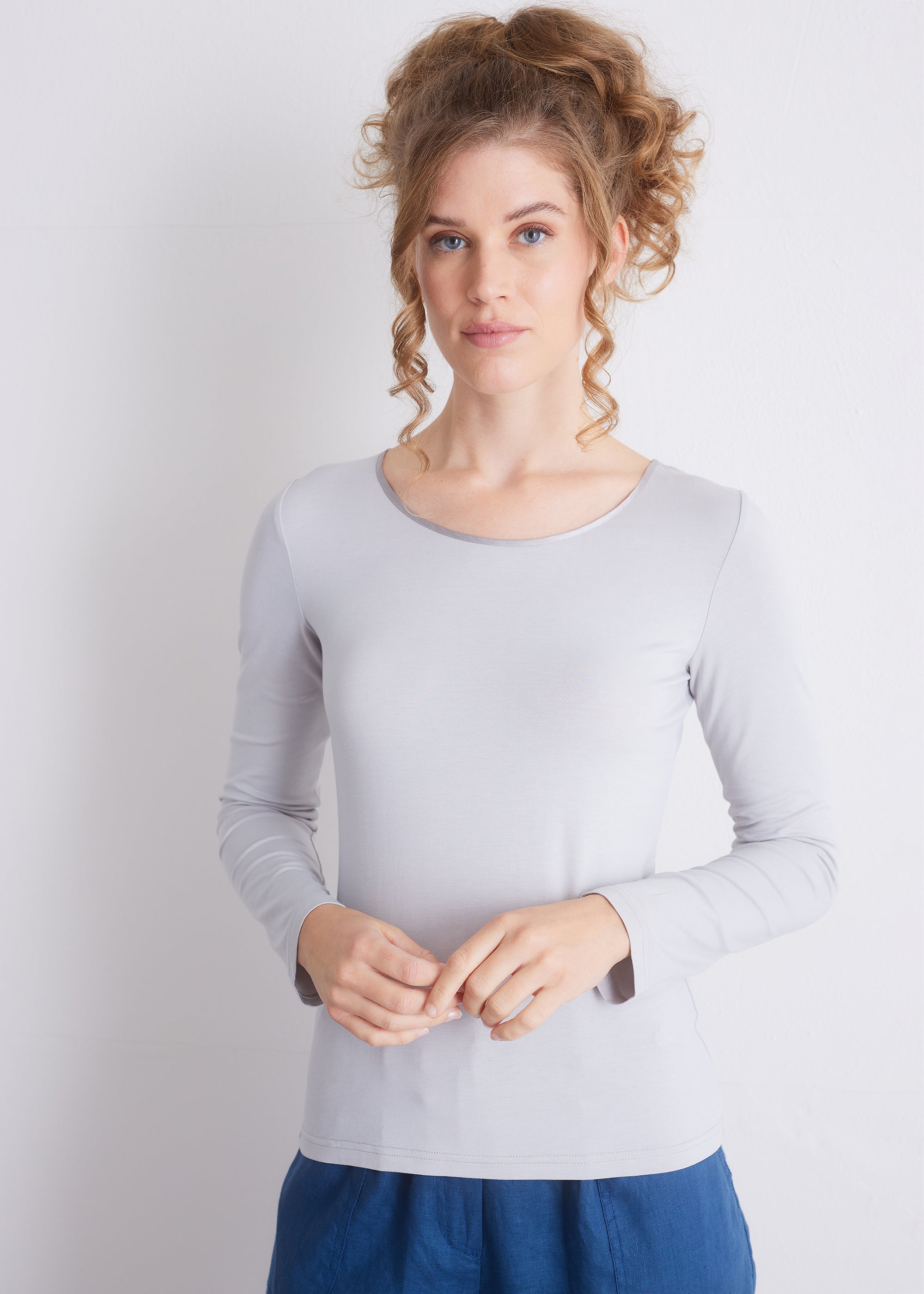 Langarmshirt mit Seidenpaspel