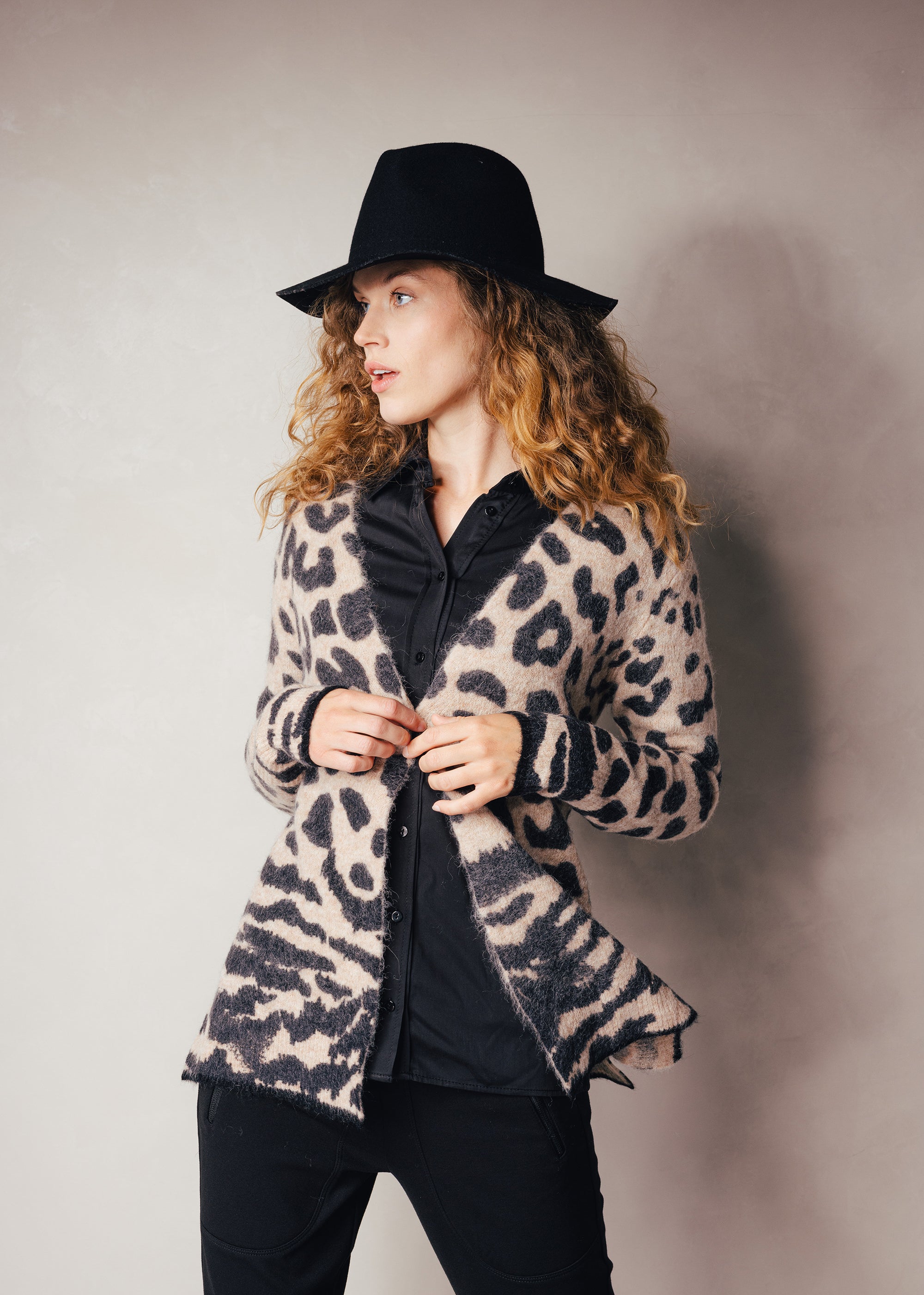 Cardigan mit Animal-Print aus Alpaka-Mix