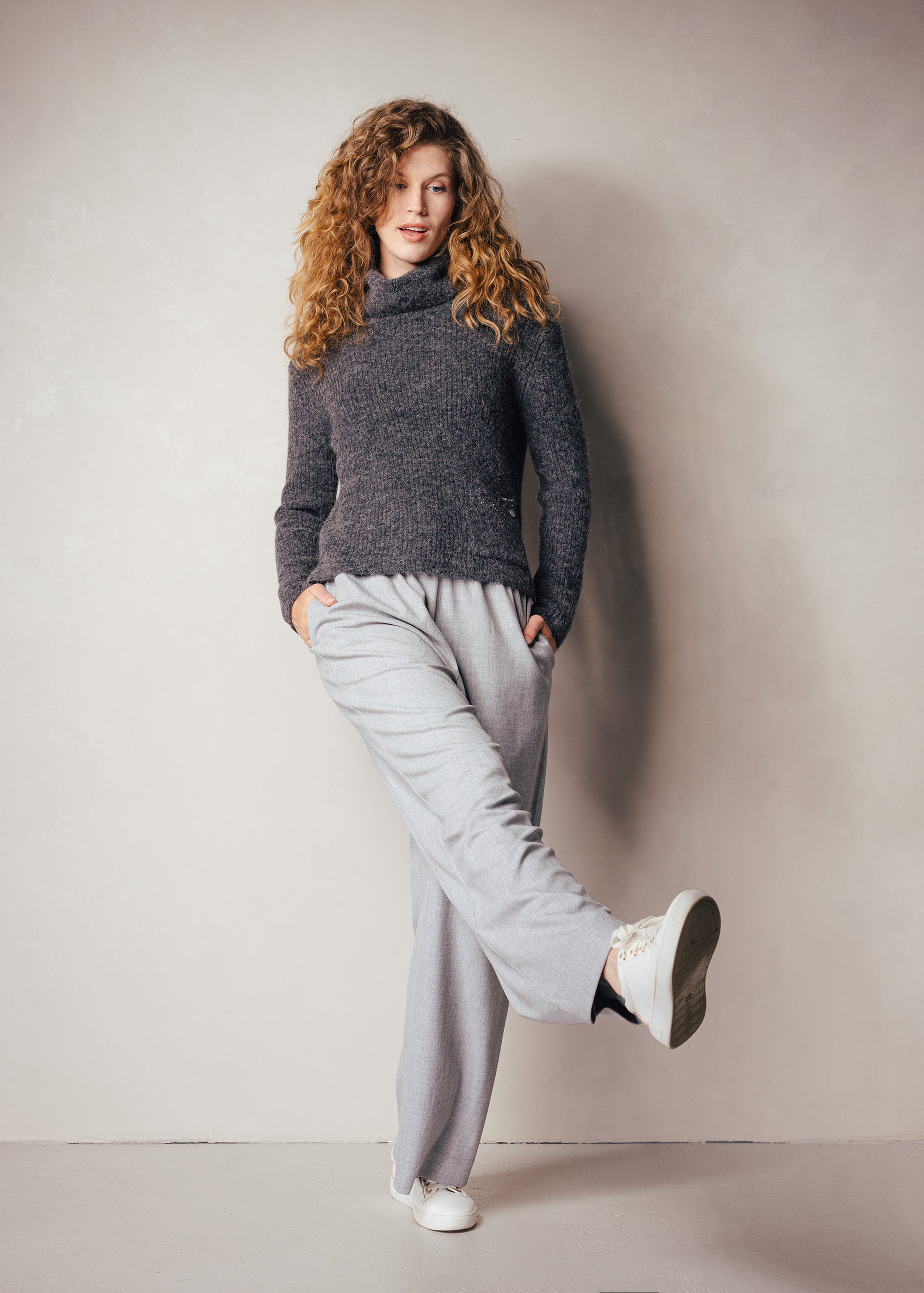 Turtleneck sweater with sequin yarn made from an alpaca mix