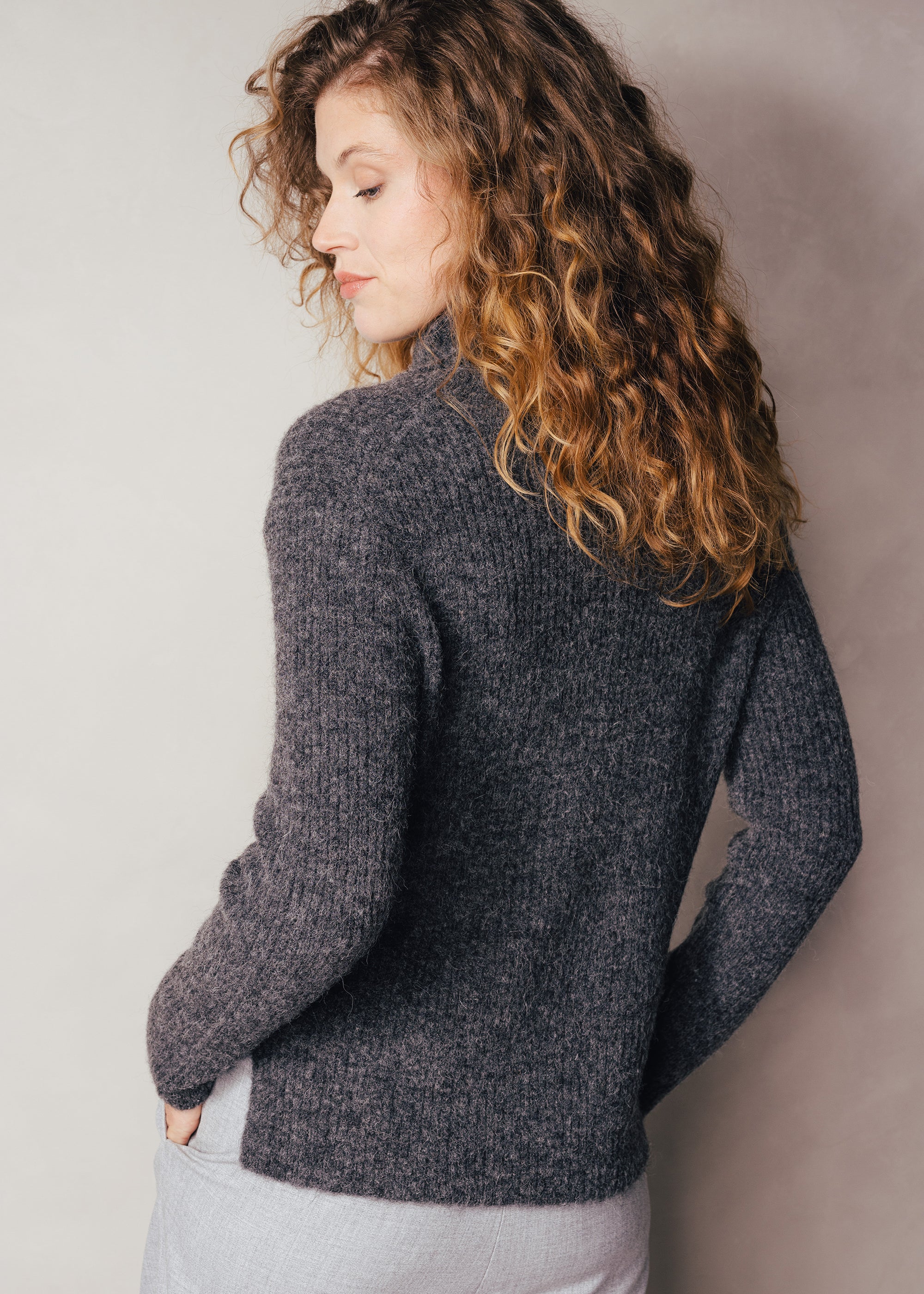 Turtleneck sweater with sequin yarn made from an alpaca mix