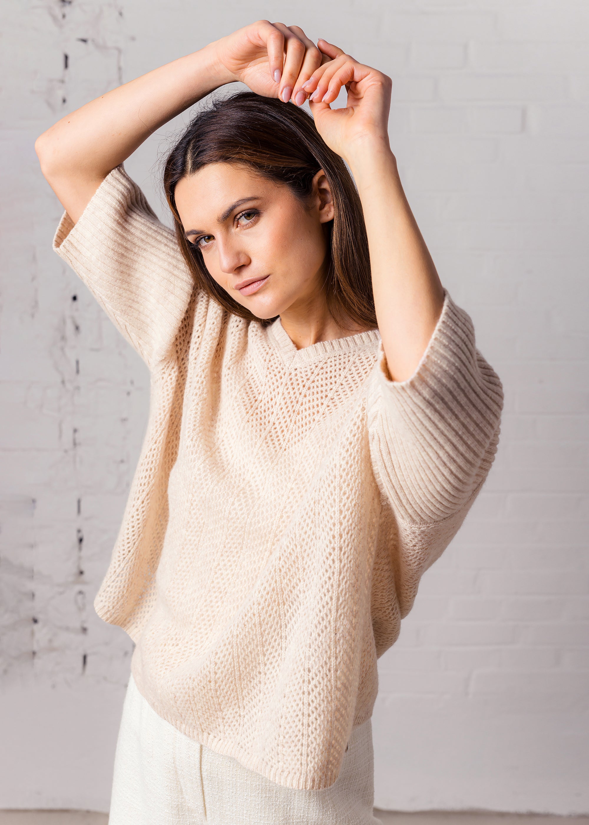 Oversized Ajour- Strick Pullover aus extrafeiner, reiner Wolle